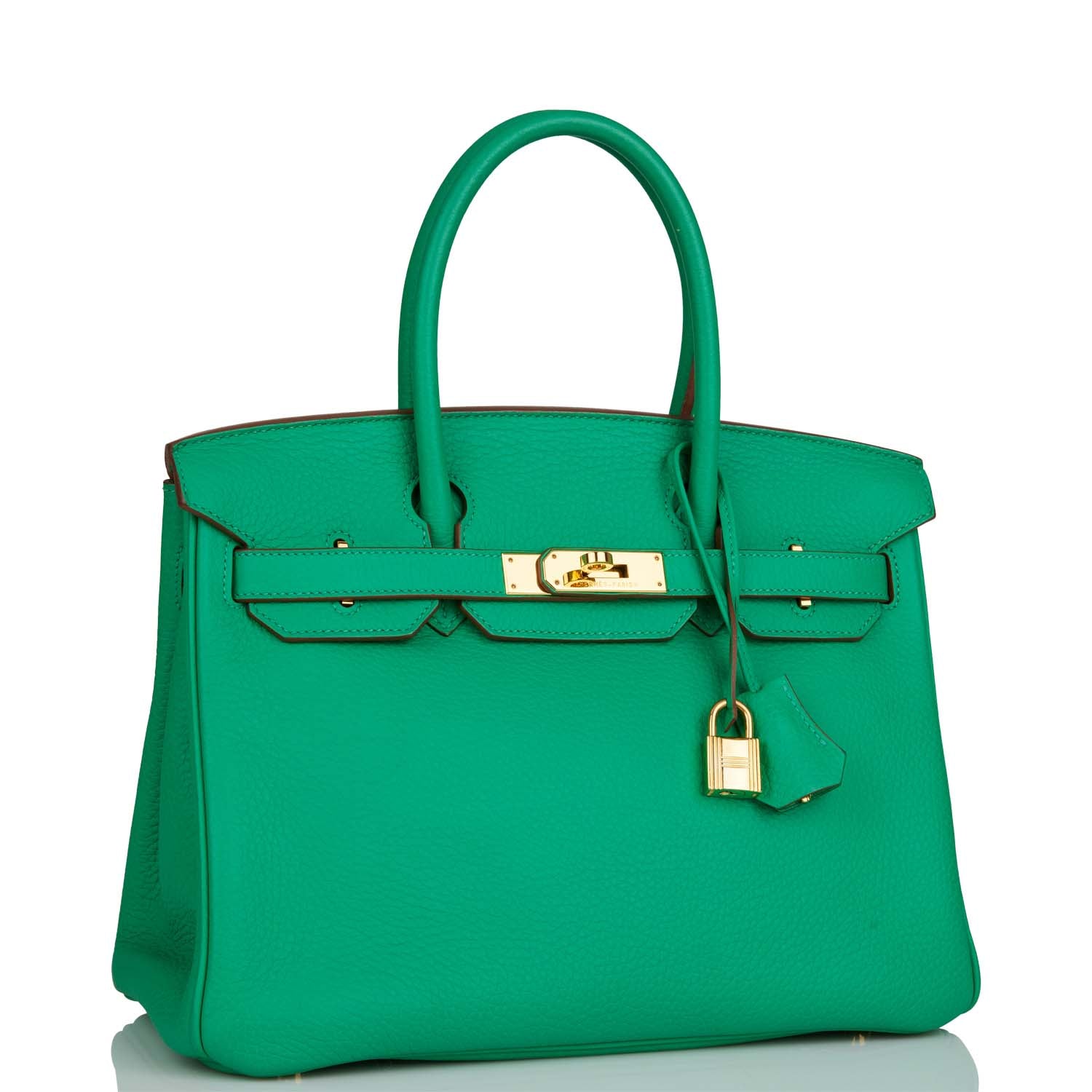 Hermes Birkin Menthe Clemence Hardware Handbag Gold Travel Bag