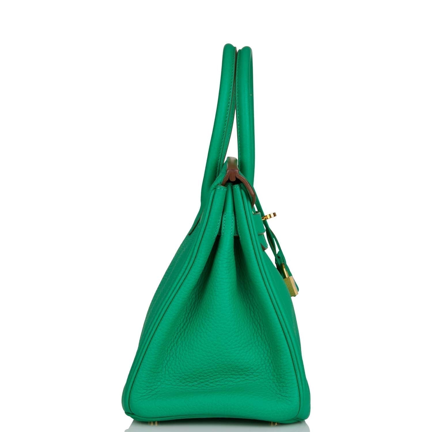 Hermes Birkin Menthe Clemence Hardware Handbag Gold Travel Bag 4