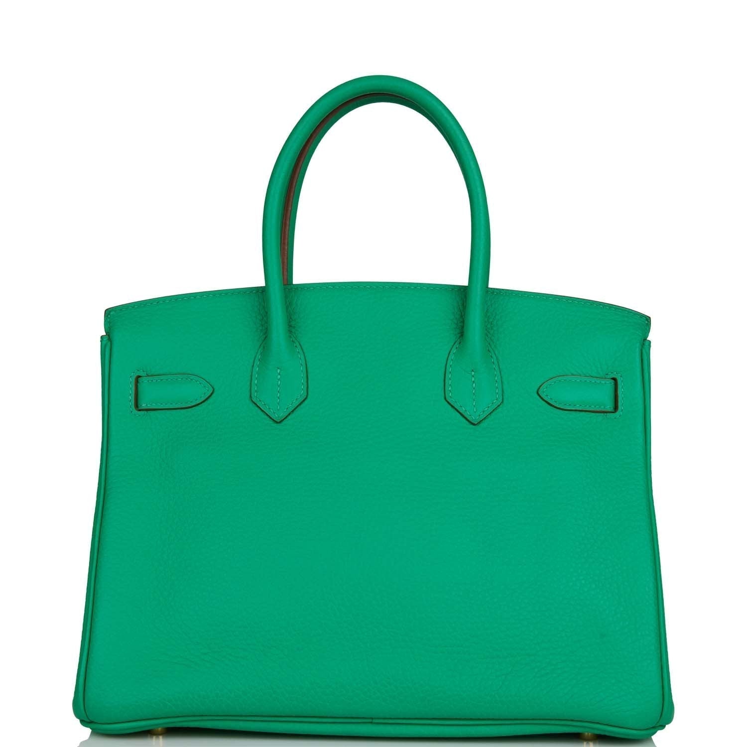 Hermes Birkin Menthe Clemence Hardware Handbag Gold Travel Bag 2