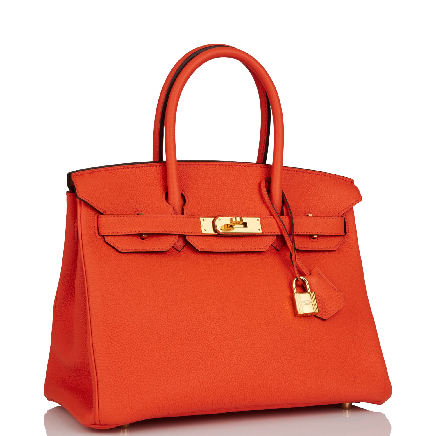 Hermes Birkin Orange Poppy Togo Hardware Handbag Gold Travel Bag