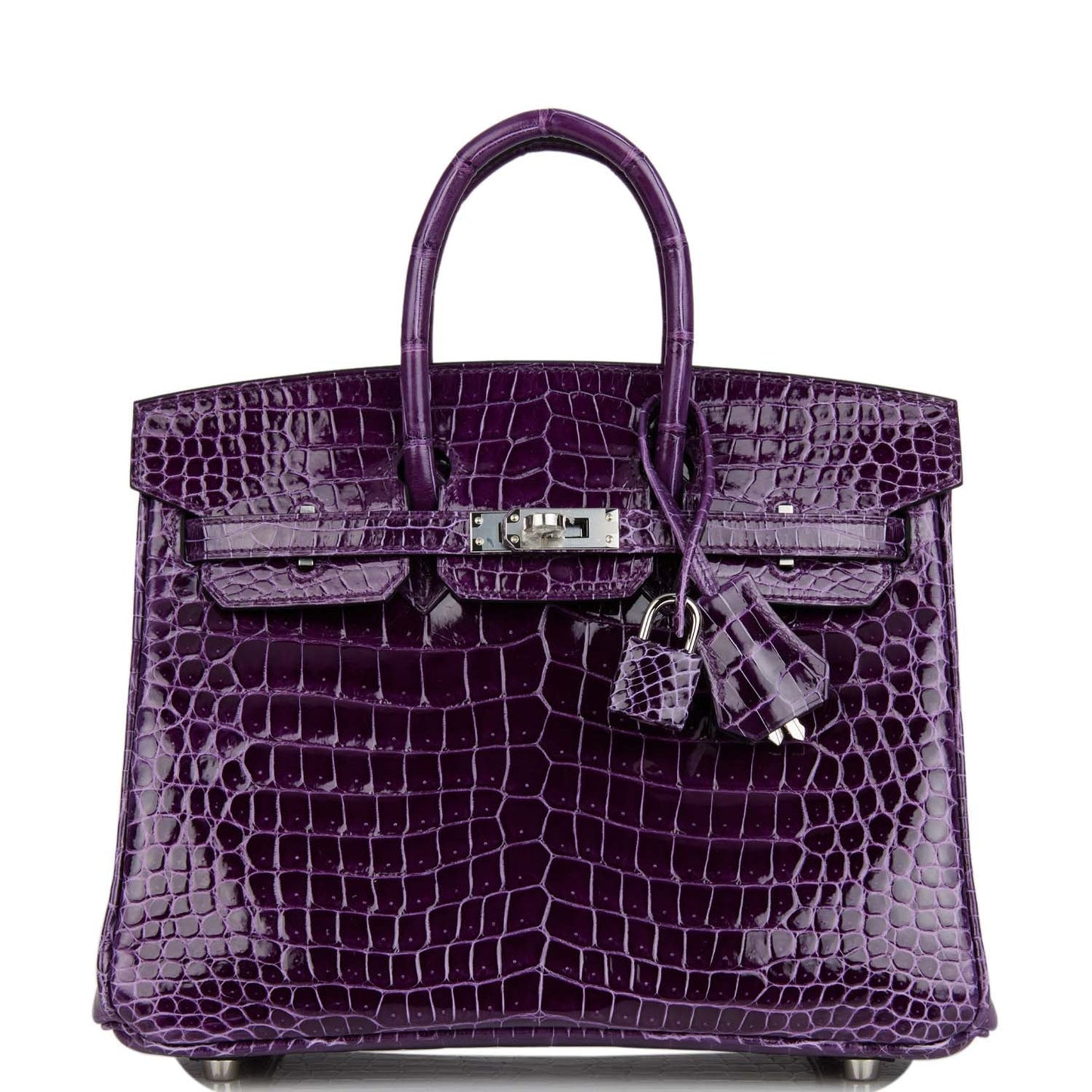 Hermes Birkin Cassis Shiny Porosus Crocodile Palladium Hardware Travel Bag