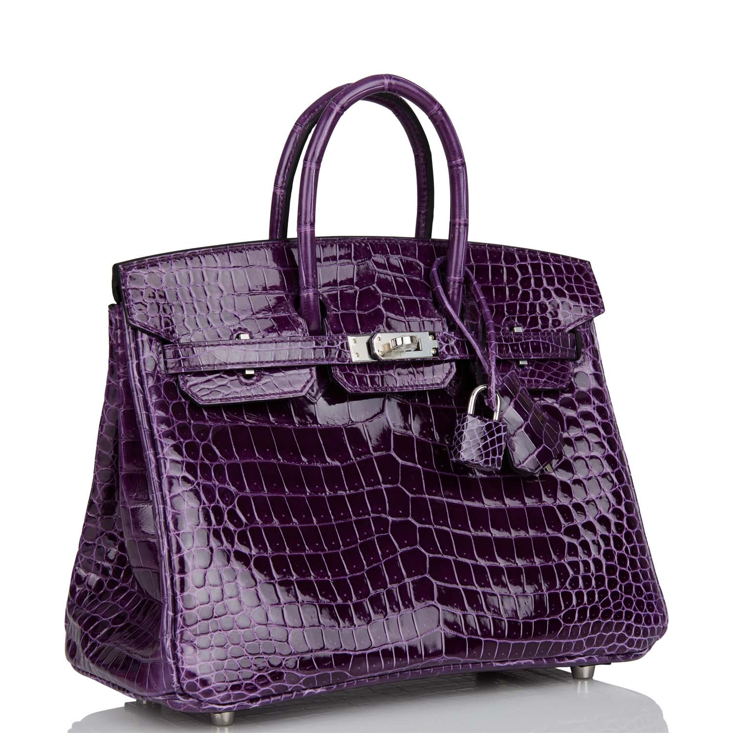 Hermes Birkin Cassis Shiny Porosus Crocodile Palladium Hardware Travel Bag