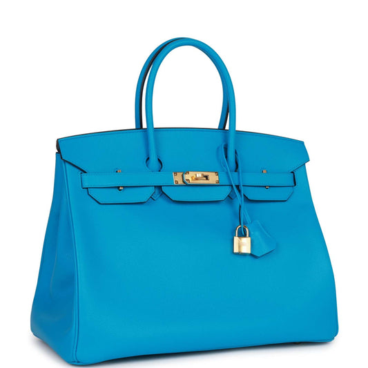 Hermes Birkin Bleu Frida Epsom Hardware Handbag Gold Travel Bag