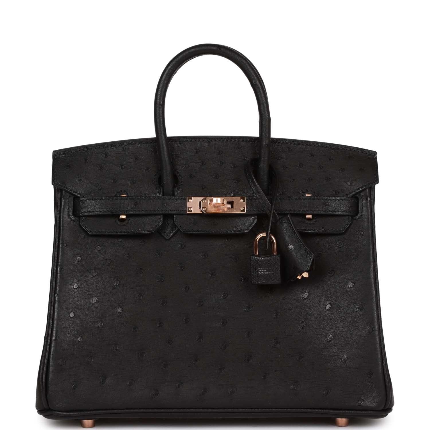 Hermes Birkin Ostrich Rose Hardware Handbag Black Gold Travel Bag Hardware 3
