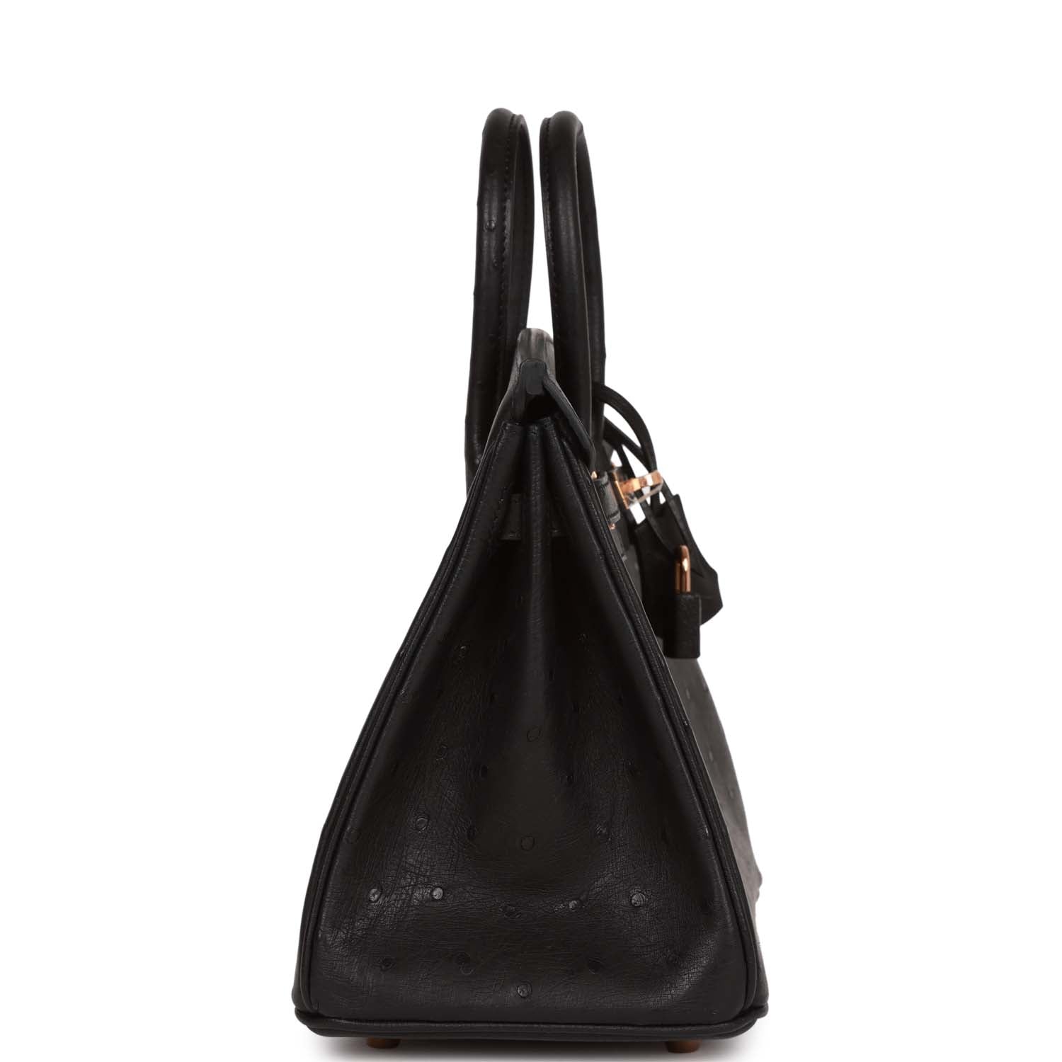 Hermes Birkin Ostrich Rose Hardware Handbag Black Gold Travel Bag Hardware 3
