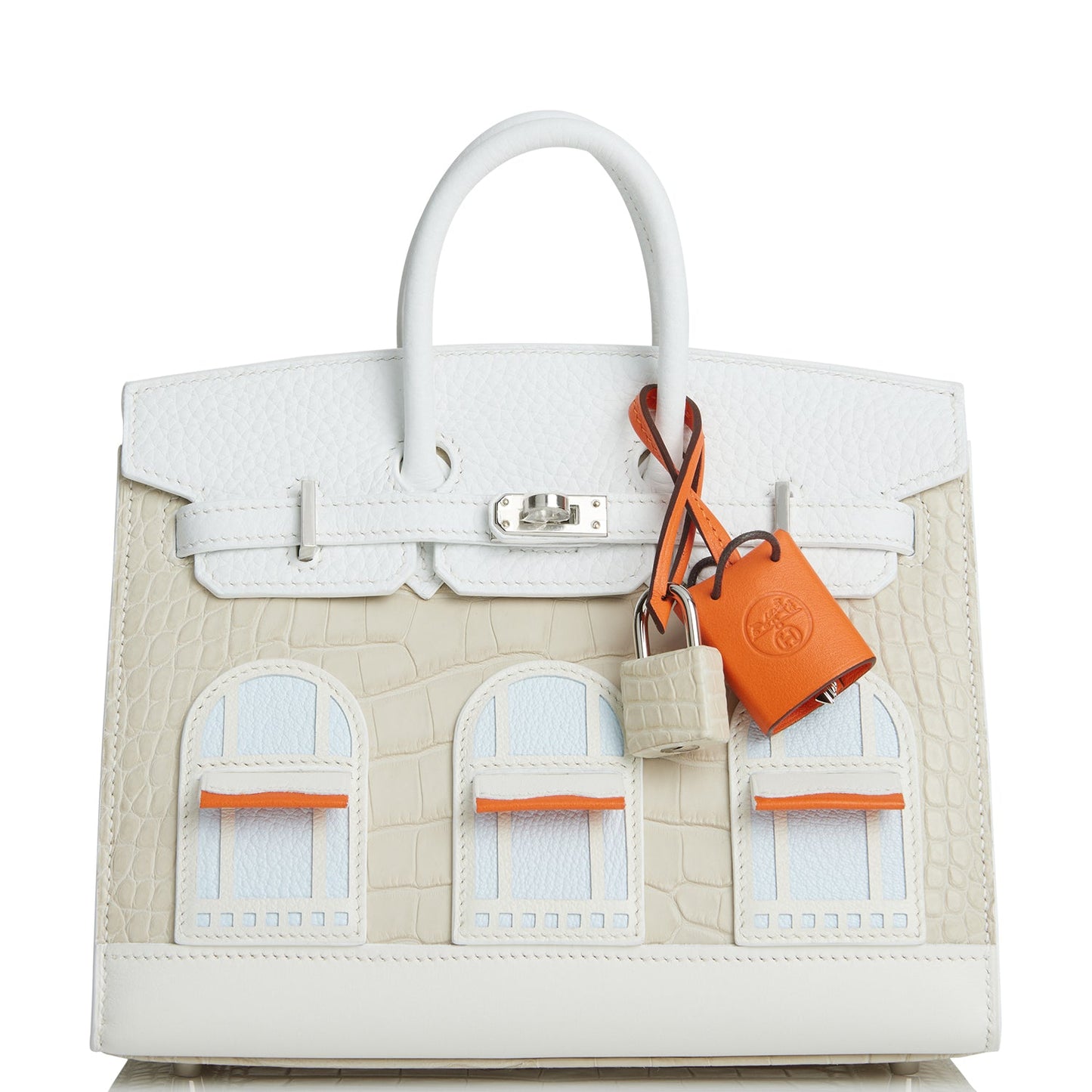 Hermes Sac Faubourg Birkin Matte Alligator Palladium Hardware White Travel Bag Palladium Hardware