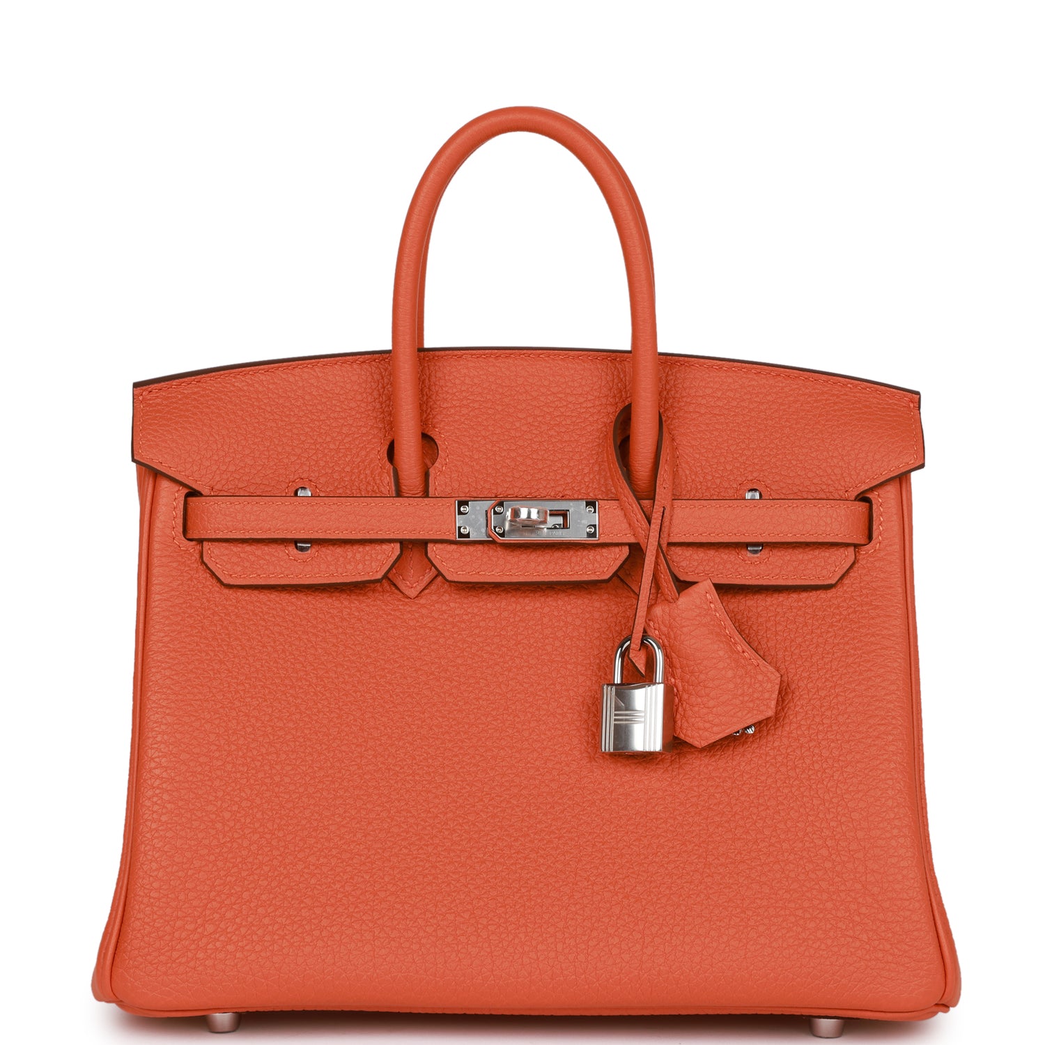Hermes Birkin Togo Palladium Hardware Handbag Orange Travel Bag