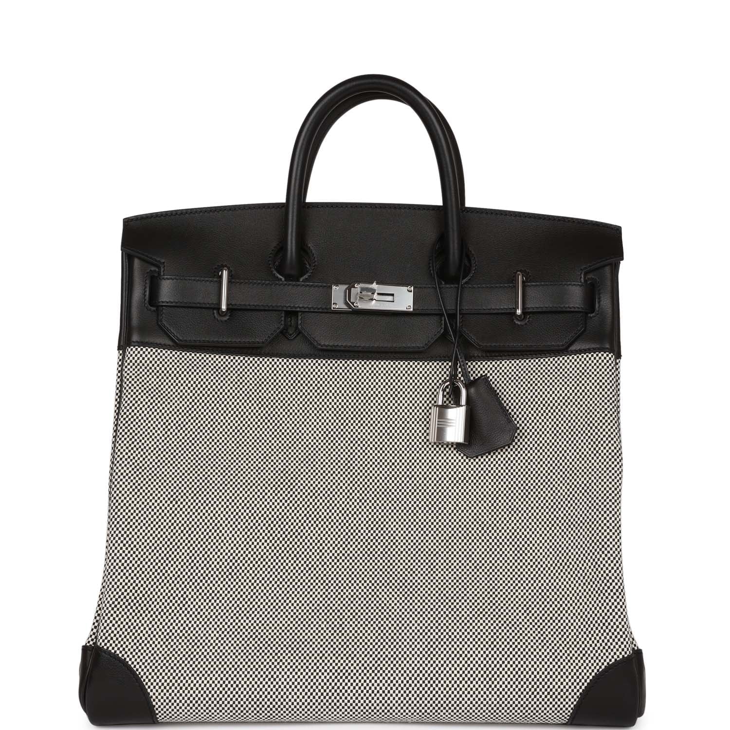 Hermes Birkin Hac Evercolor And Toile Palladium Hardware Black Travel Bag Palladium Hardware