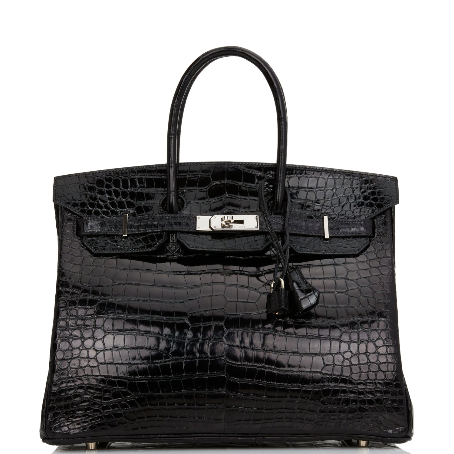 Hermes Birkin Shiny Porosus Crocodile Palladium Hardware Handbag Black Travel Bag Hardware 1