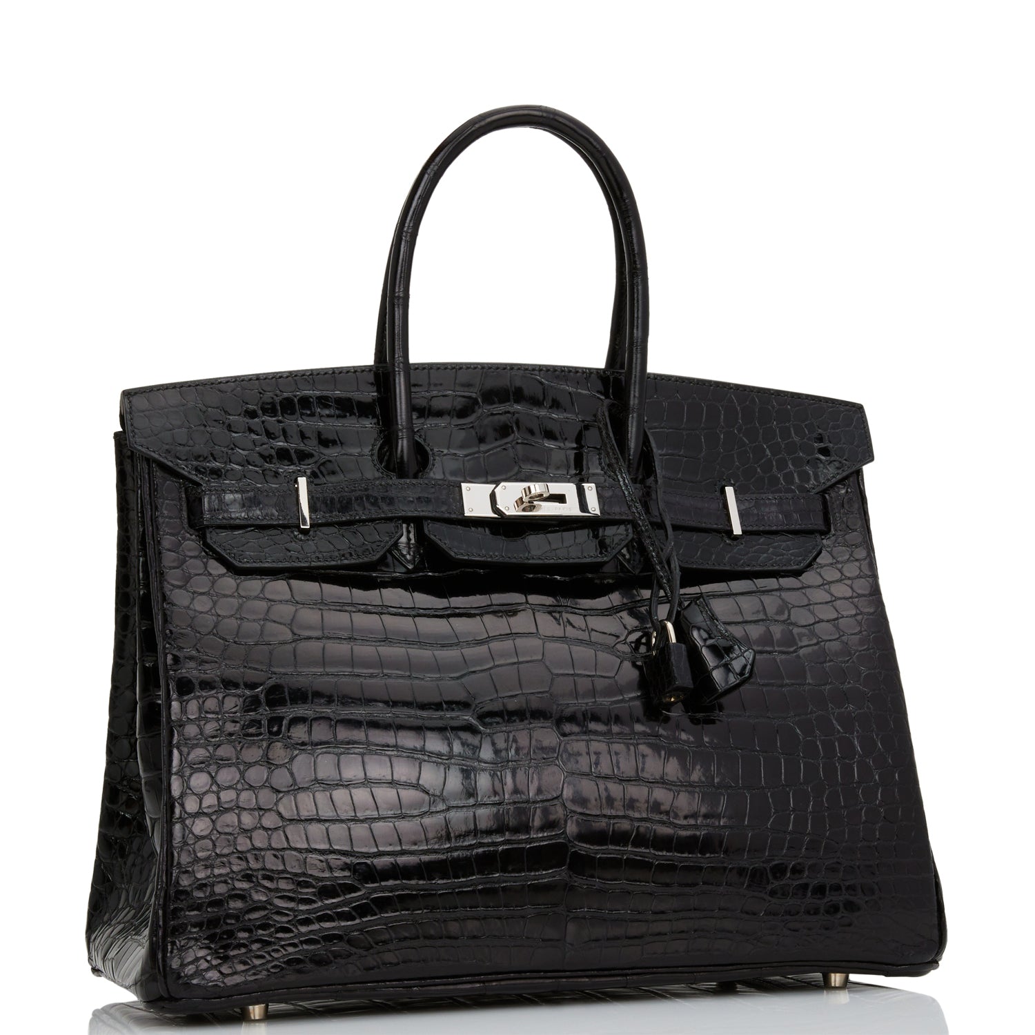 Hermes Birkin Shiny Porosus Crocodile Palladium Hardware Handbag Black Travel Bag Hardware 1