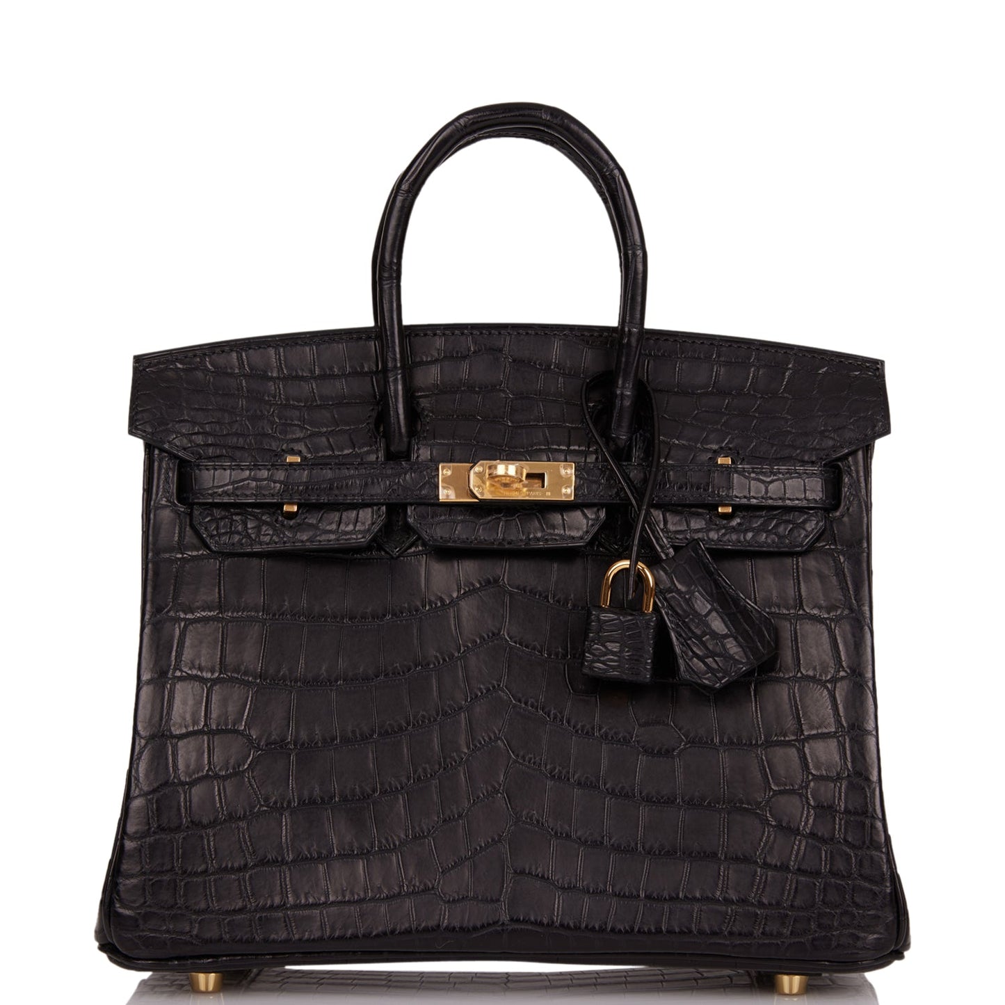 Hermes Birkin Matte Niloticus Crocodile Hardware Handbag Black Gold Travel Bag