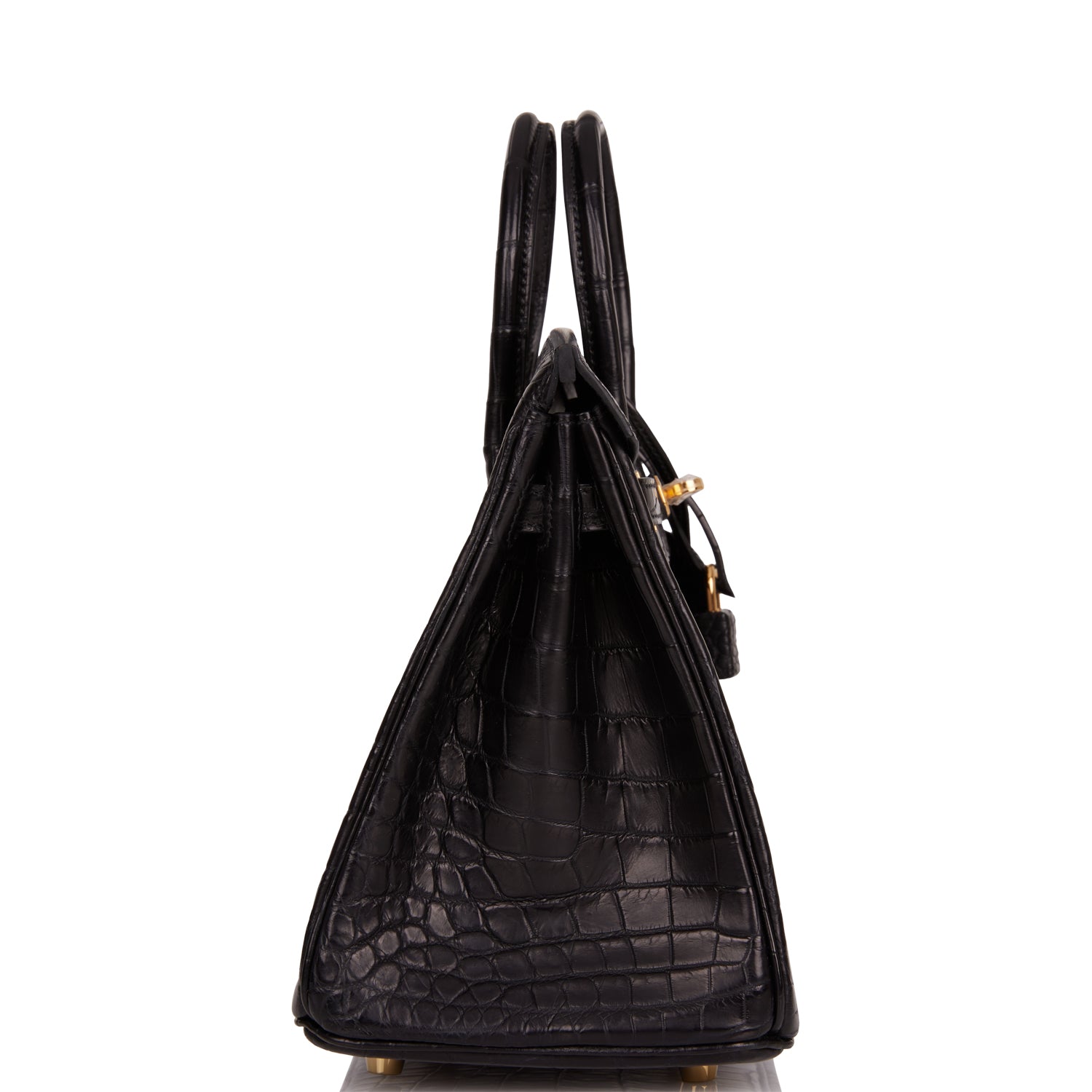 Hermes Birkin Matte Niloticus Crocodile Hardware Handbag Black Gold Travel Bag