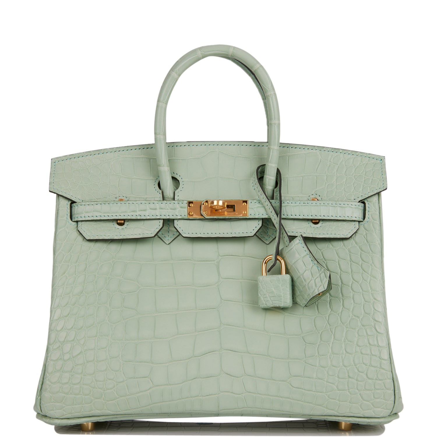 Hermes Birkin Vert Eau Matte Alligator Hardware Handbag Gold Travel Bag