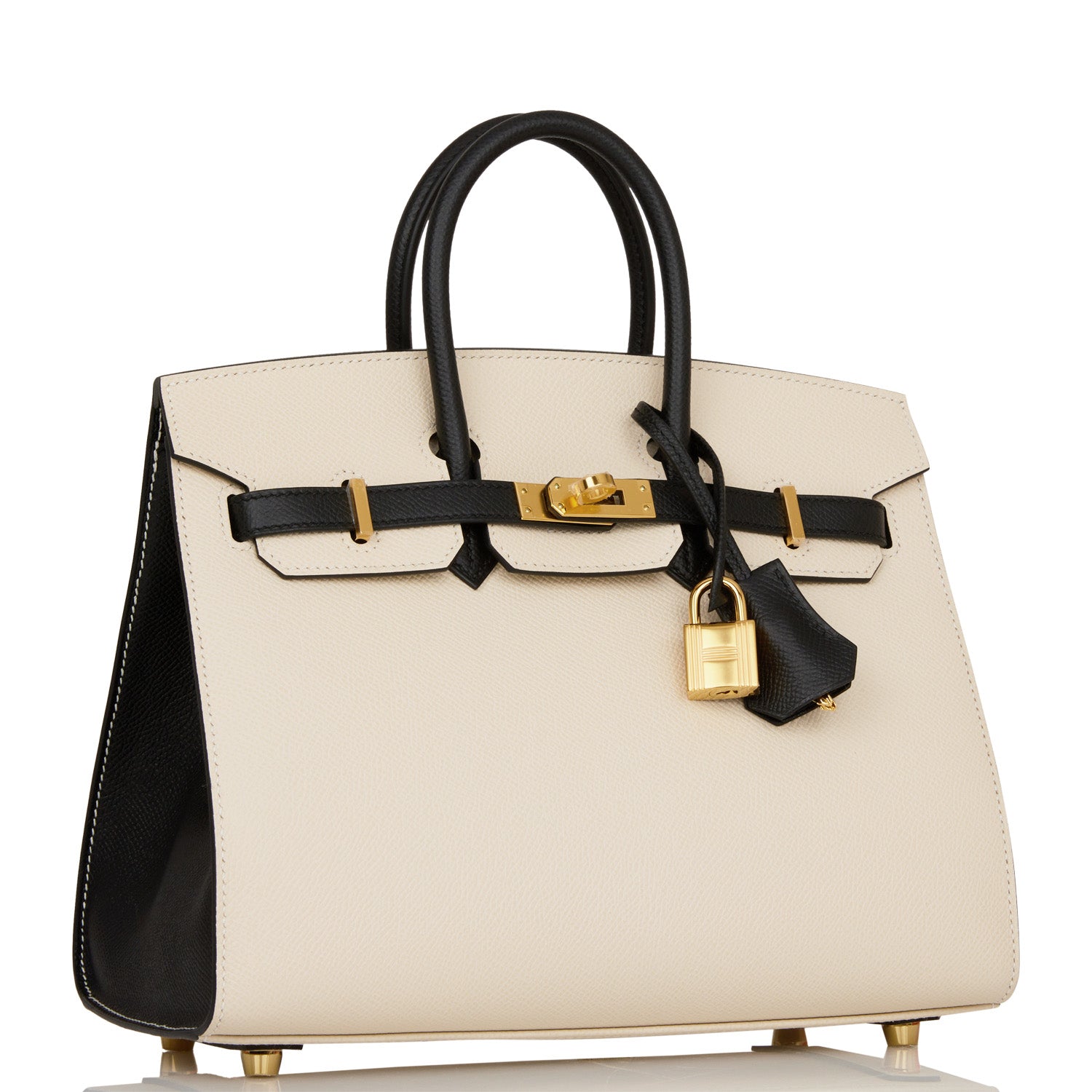 Hermes Birkin Sellier Craie And Epsom Hardware Handbag Black Gold Travel Bag