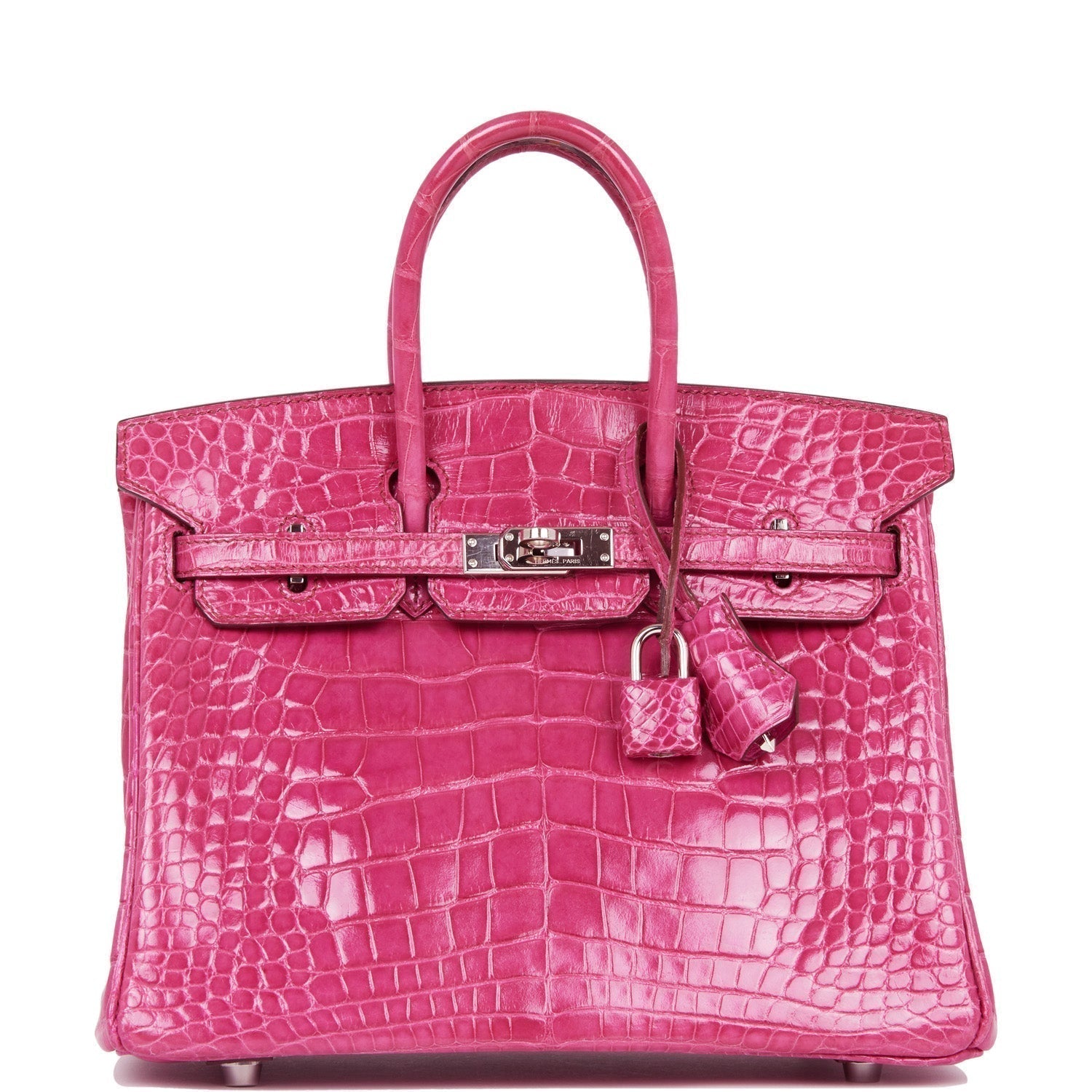Hermes Birkin Fuchsia Shiny Alligator Palladium Hardware Handbag Travel Bag