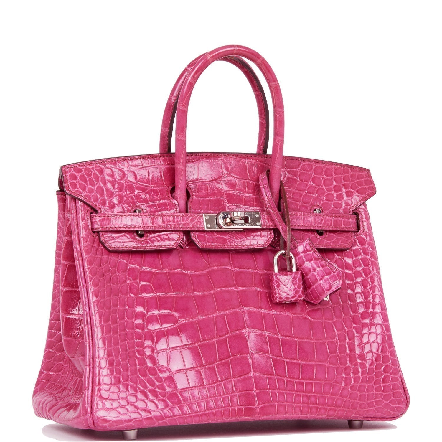 Hermes Birkin Fuchsia Shiny Alligator Palladium Hardware Handbag Travel Bag