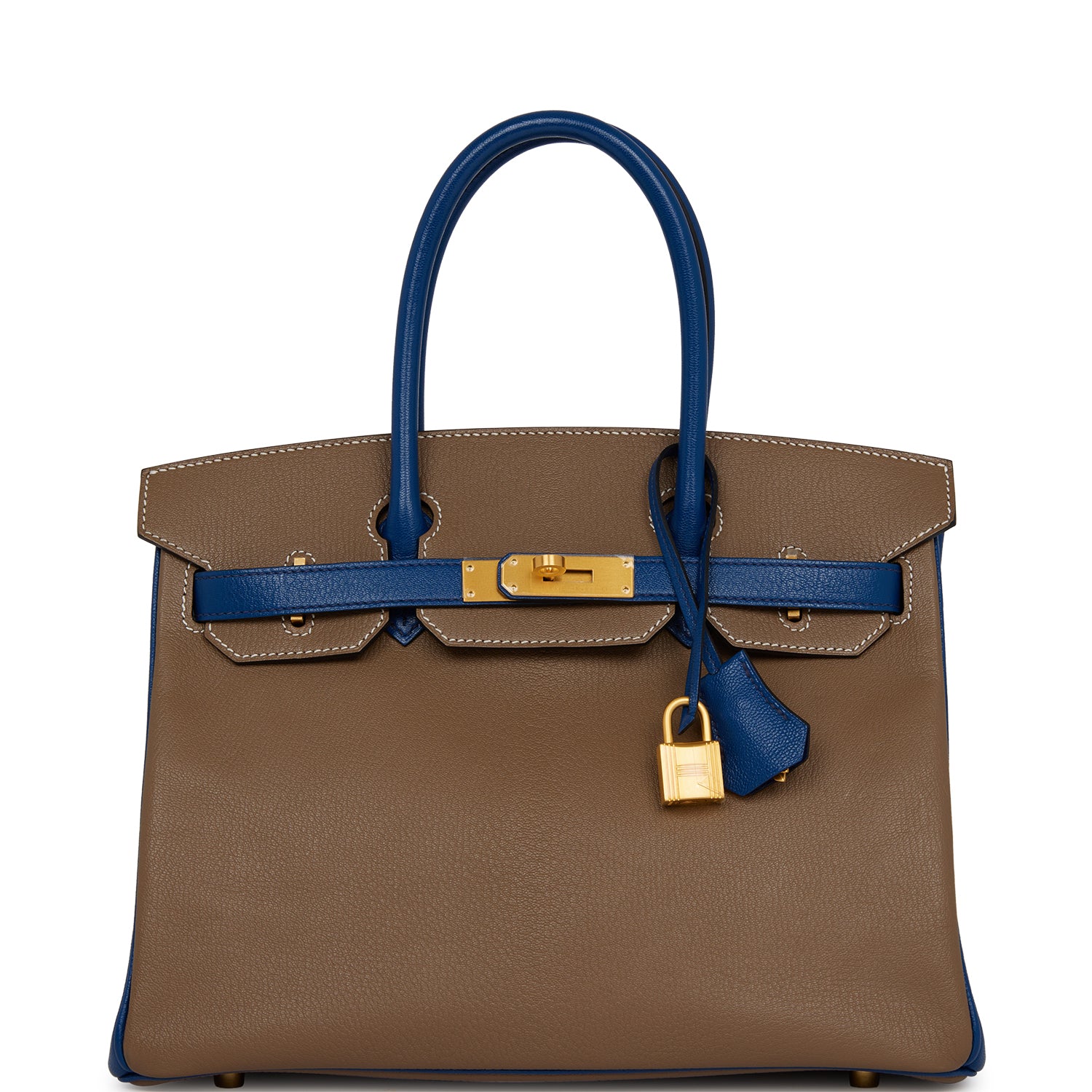 Hermes Special Order Hss Birkin Etoupe And Bleu Gold Travel Bag
