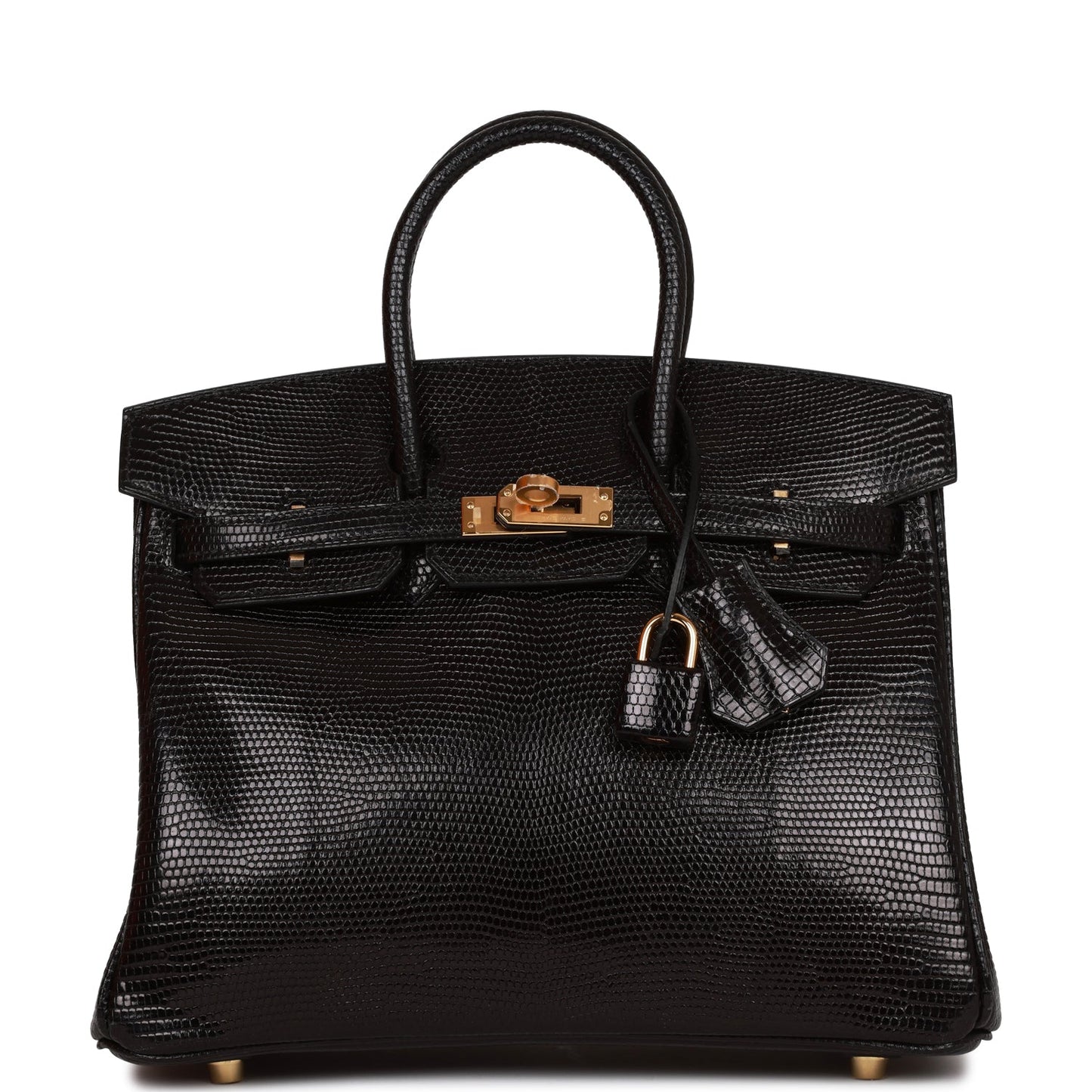 Hermes Birkin Lizard Hardware Handbag Black Gold Travel Bag