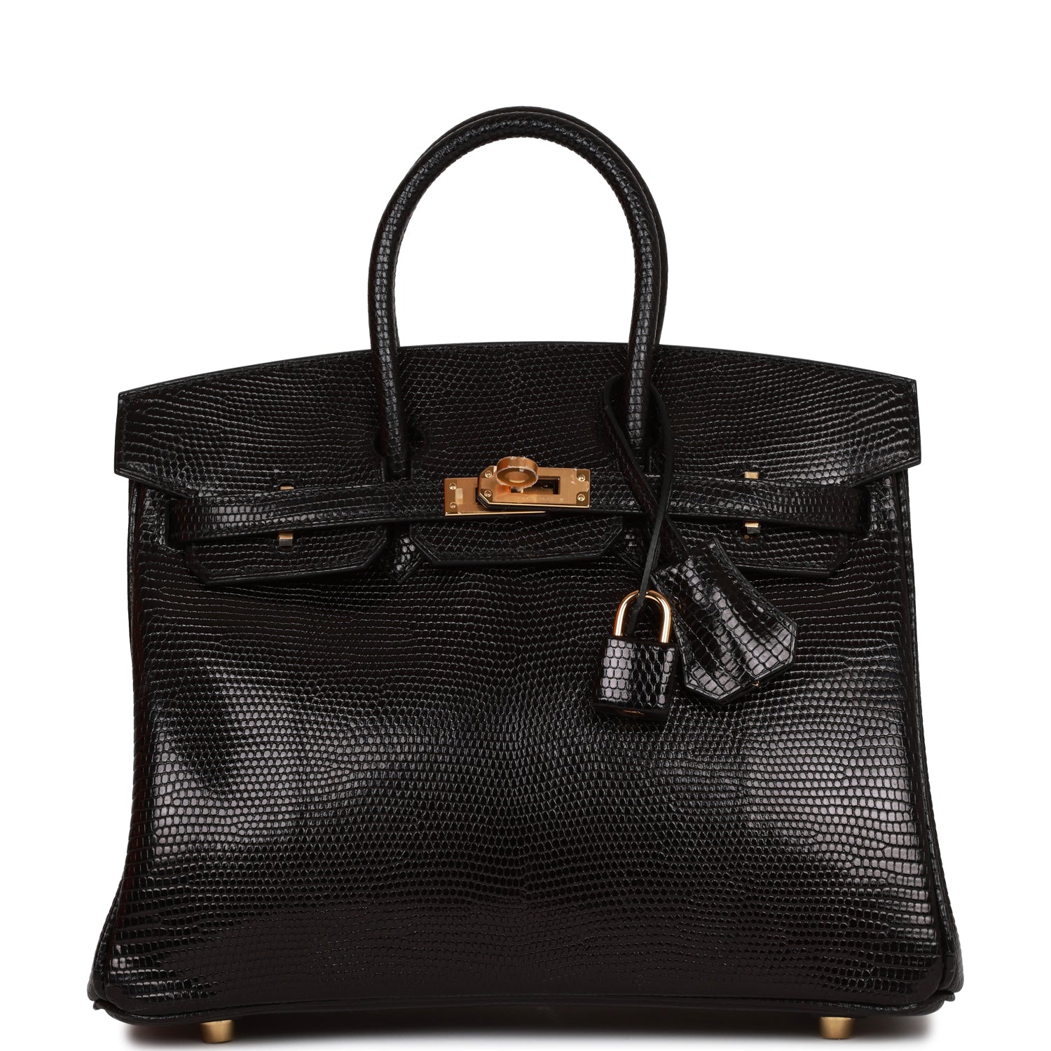 Hermes Birkin Lizard Hardware Handbag Black Gold Travel Bag