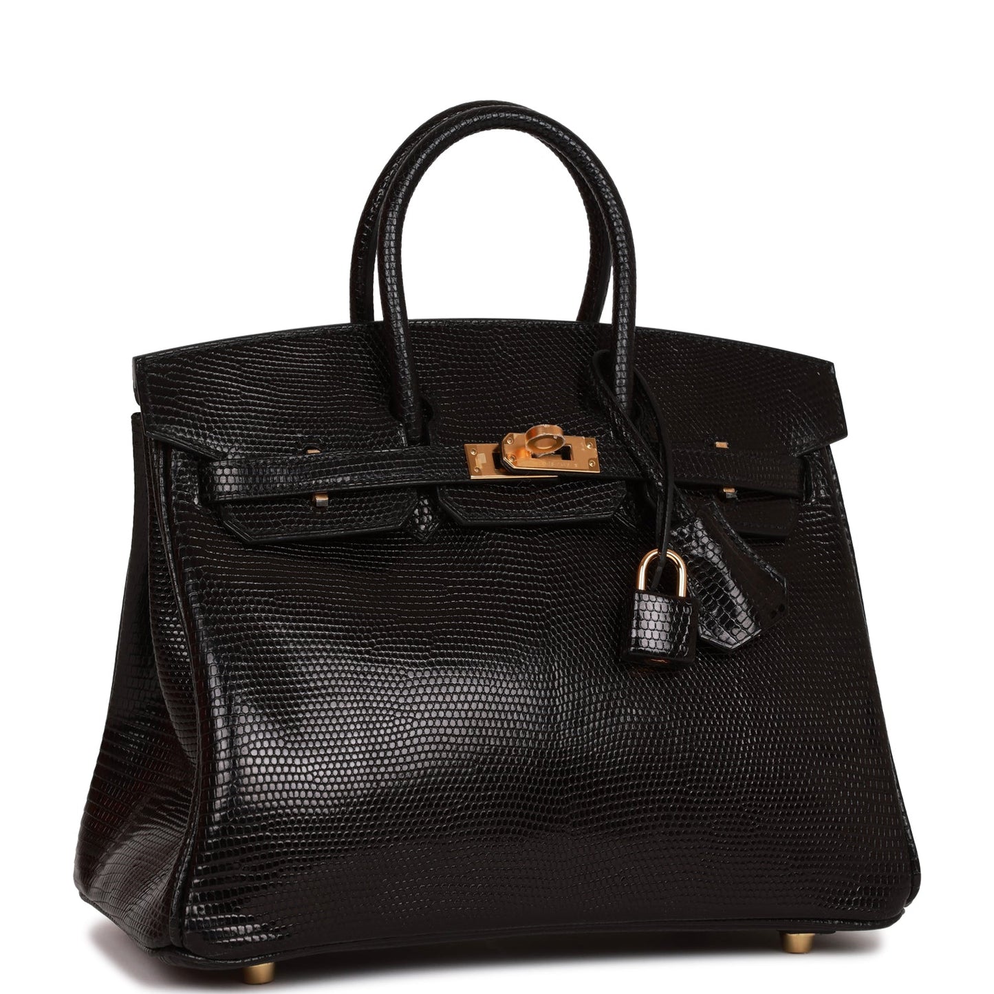 Hermes Birkin Lizard Hardware Handbag Black Gold Travel Bag