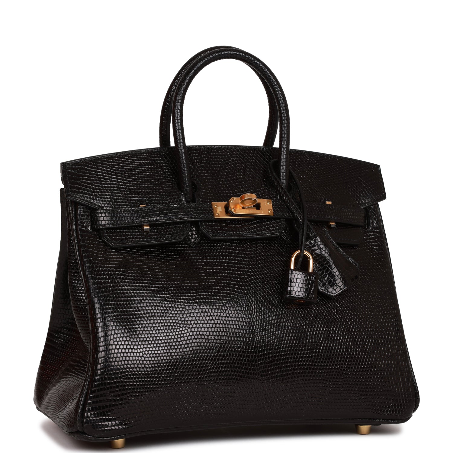 Hermes Birkin Lizard Hardware Handbag Black Gold Travel Bag