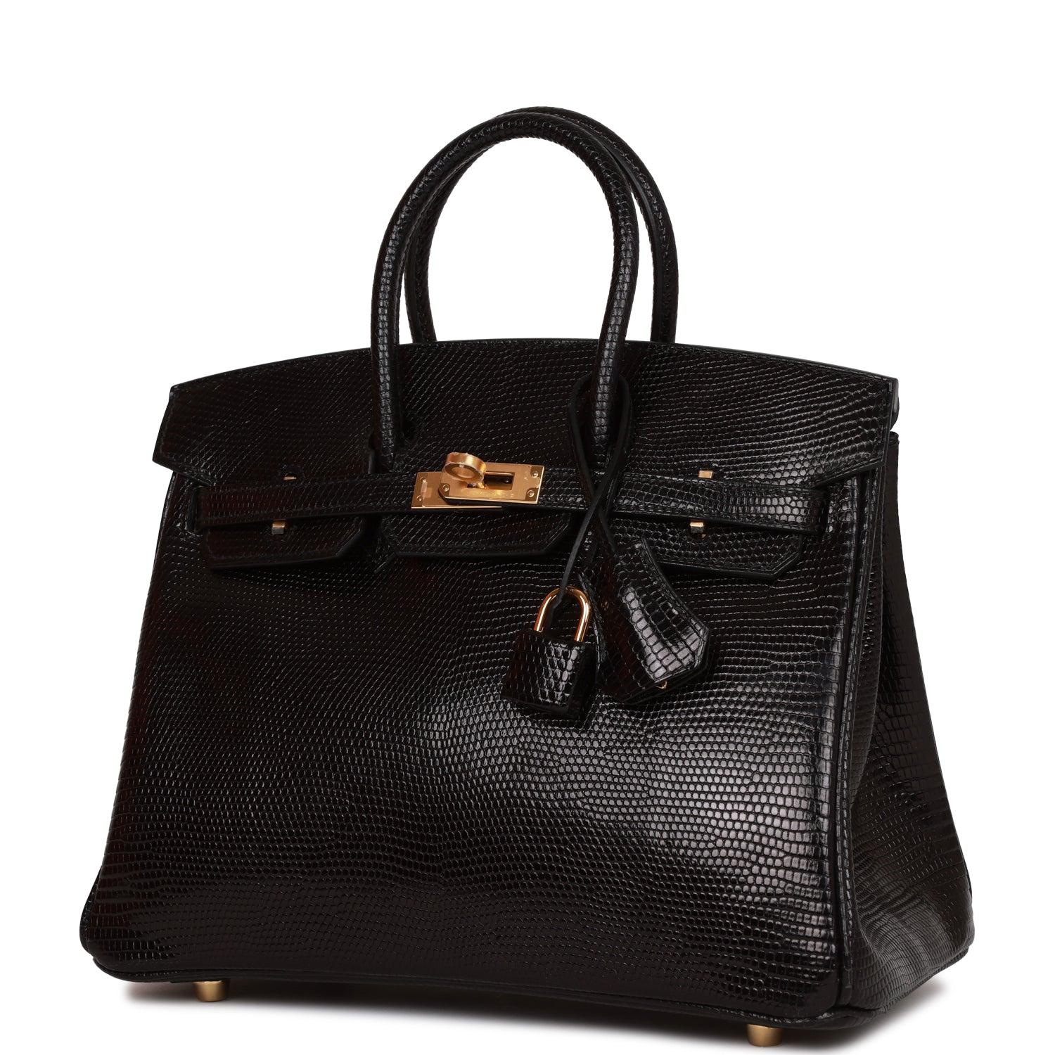 Hermes Birkin Lizard Hardware Handbag Black Gold Travel Bag