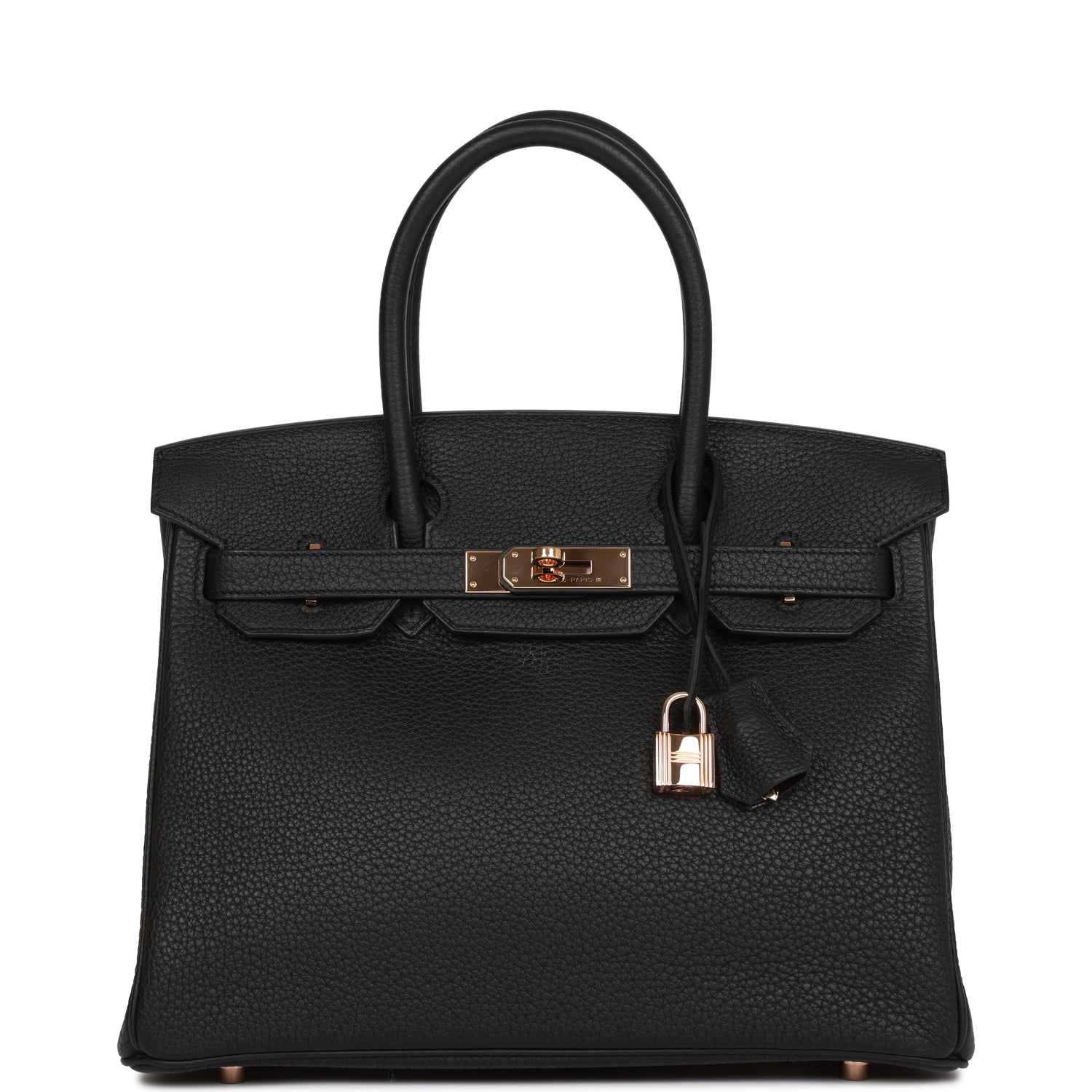 Hermes Birkin Togo Rose Hardware Handbag Black Gold Travel Bag Gold Hardware