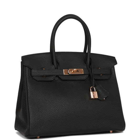 Hermes Birkin Togo Rose Hardware Handbag Black Gold Travel Bag