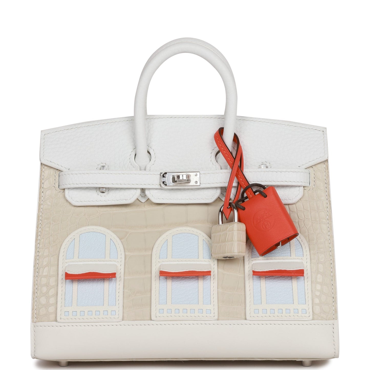Hermes Sac Faubourg Birkin Matte Alligator Palladium Hardware White Travel Bag