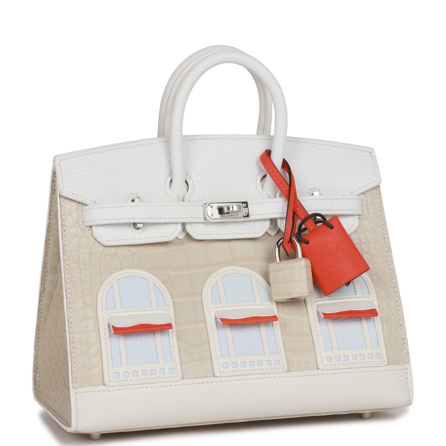 Hermes Sac Faubourg Birkin Matte Alligator Palladium Hardware White Travel Bag