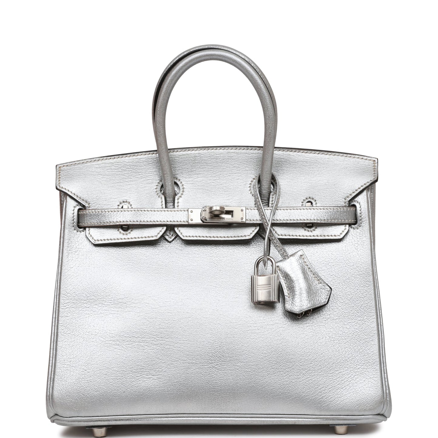 Hermes Birkin Metallic Chevre Palladium Hardware Handbag Silver Travel Bag