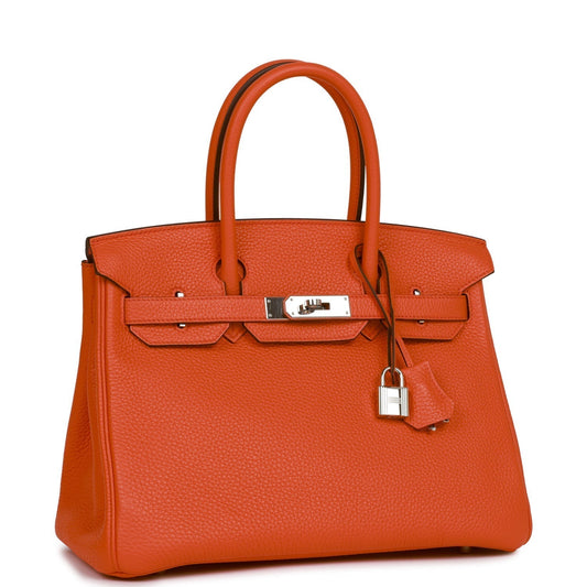 Hermes Birkin Poppy Verso Clemence Palladium Hardware Handbag Orange Travel Bag