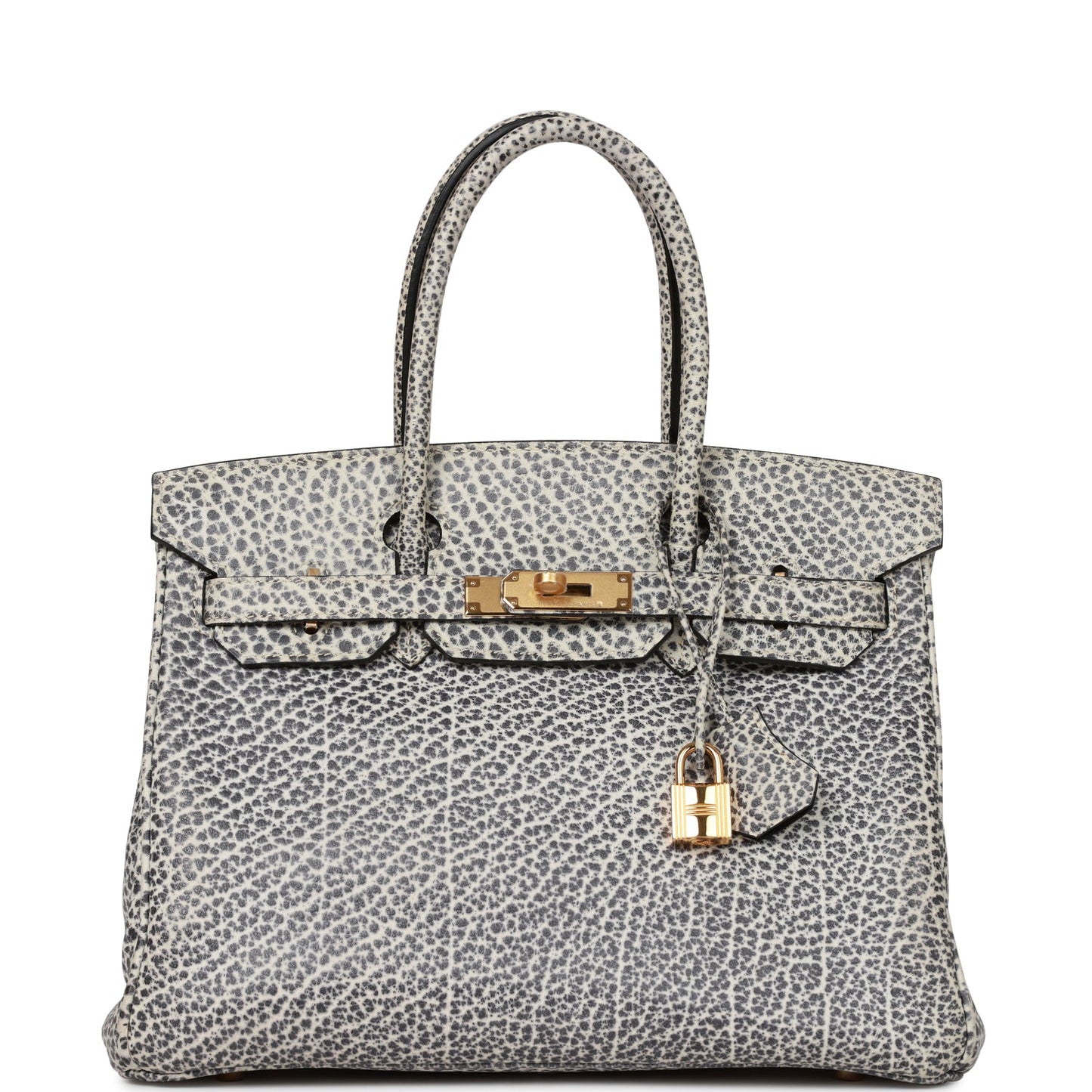 Hermes Luxury Birkin Dalmatian Buffalo Hardware Handbag White Gold Travel Bag