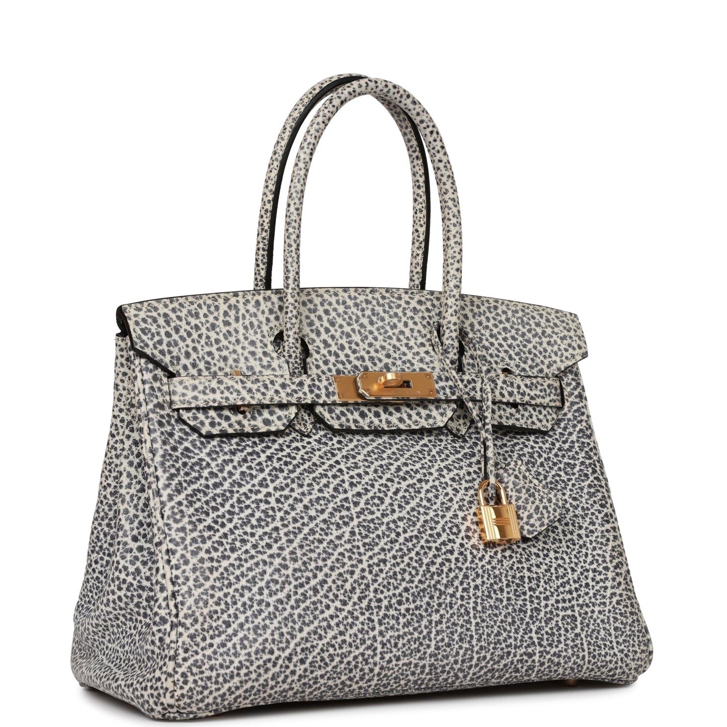 Hermes Birkin Dalmatian Buffalo Hardware Handbag White Gold Travel Bag