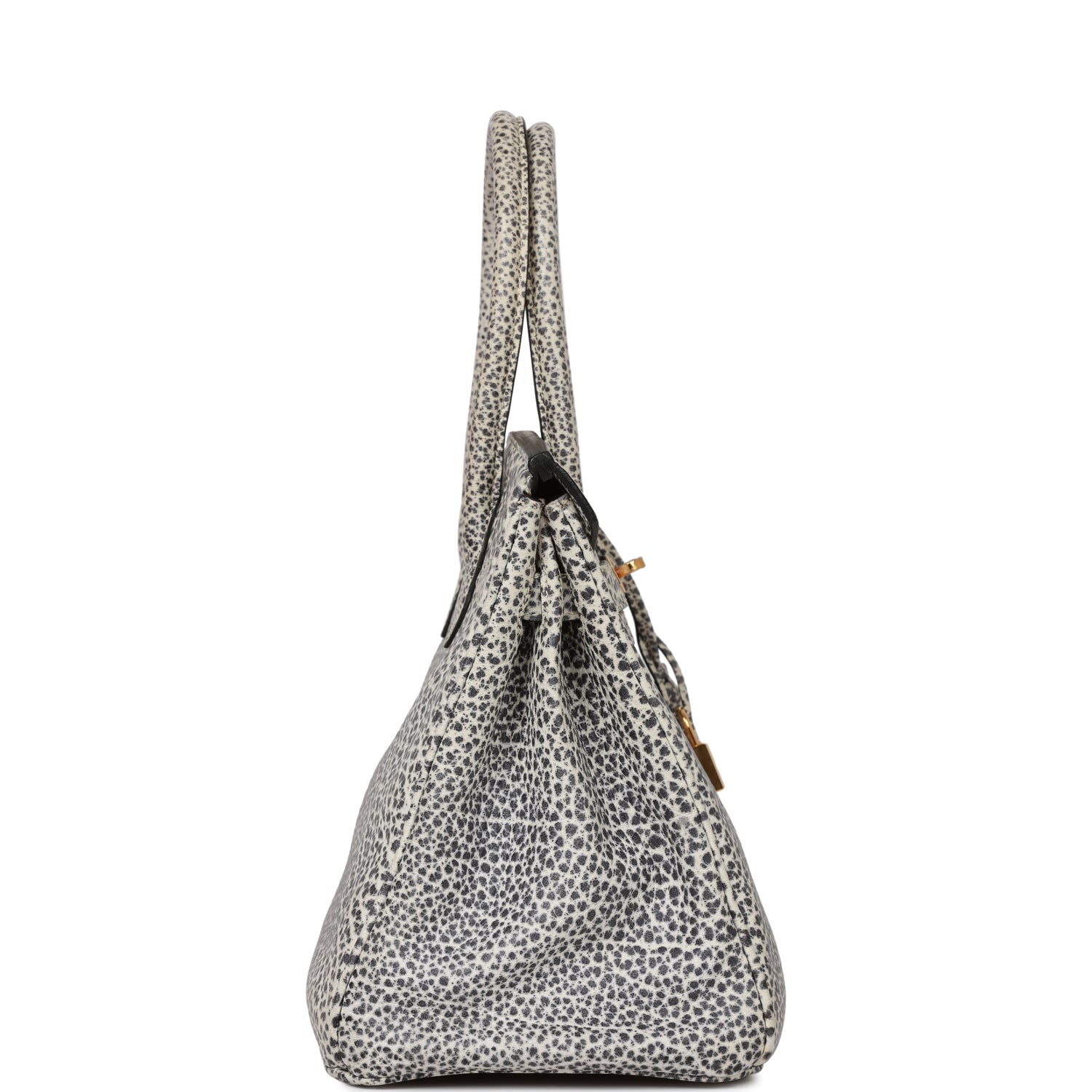 Hermes Luxury Birkin Dalmatian Buffalo Hardware Handbag White Gold Travel Bag