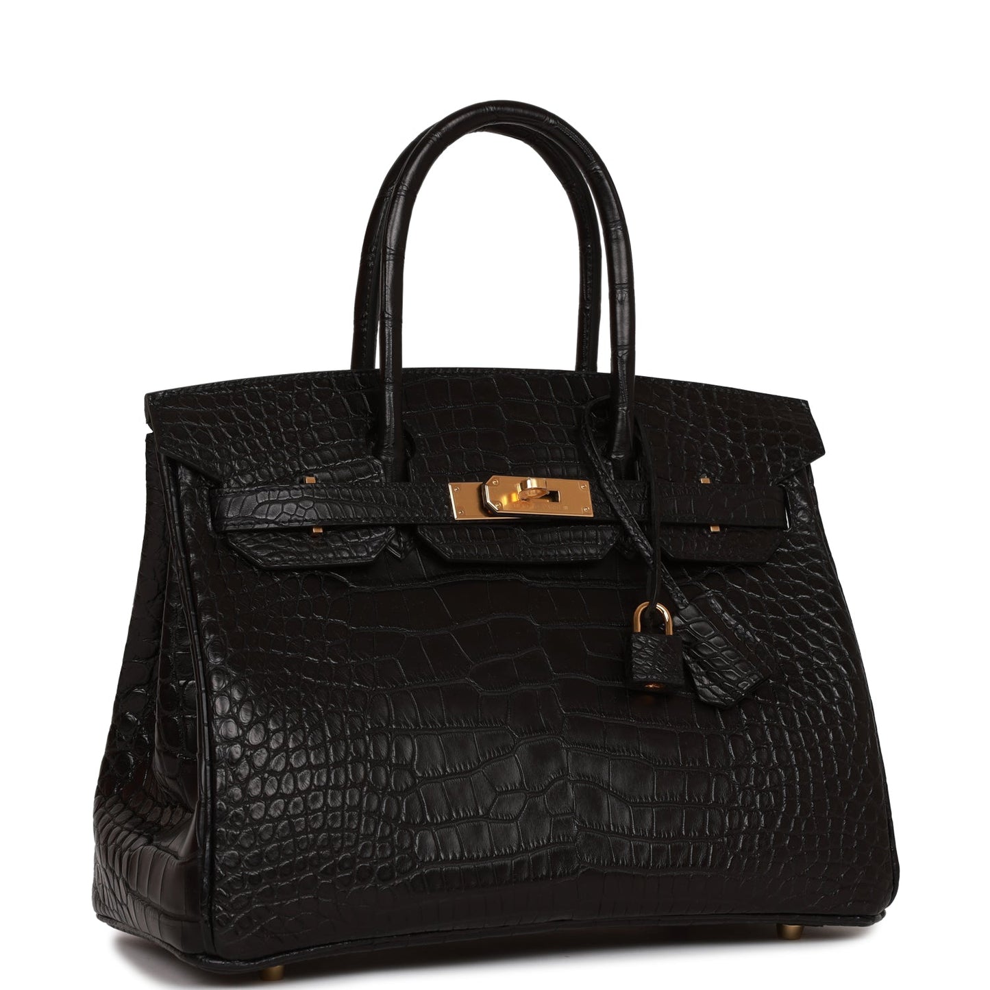 Hermes Birkin Matte Alligator Hardware Handbag Black Gold Travel Bag