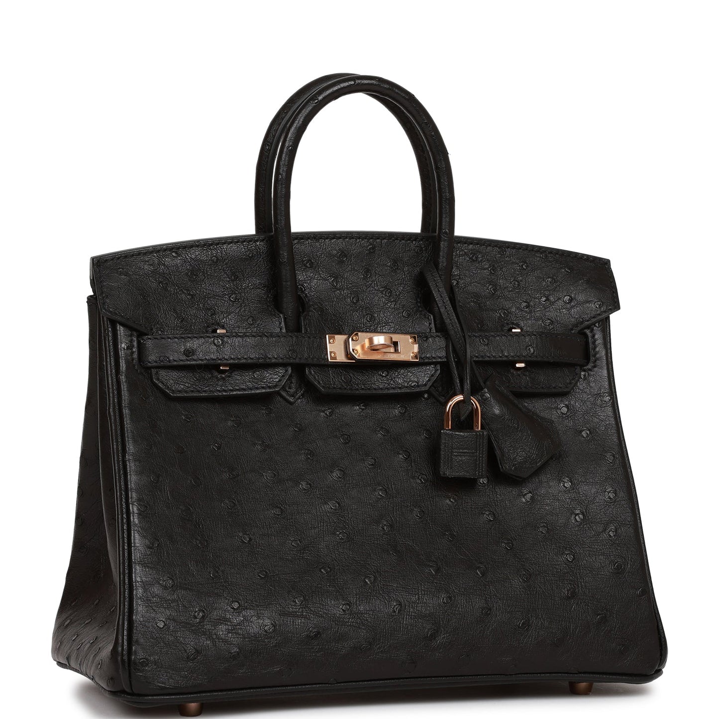 Hermes Birkin Ostrich Rose Hardware Handbag Black Gold Travel Bag Hardware 2