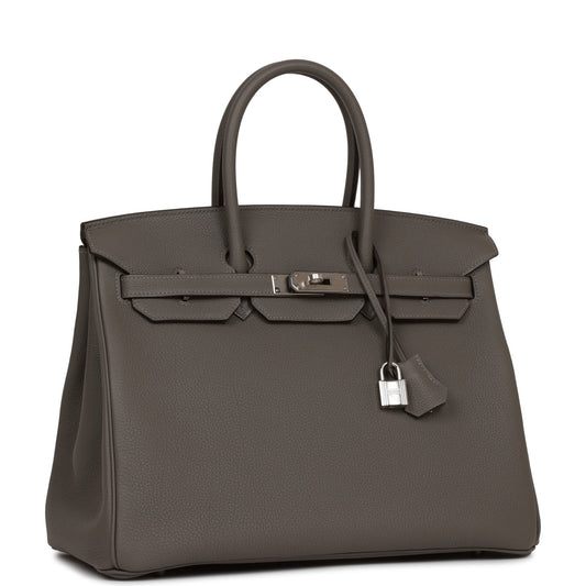 Hermes Birkin Gris Meyer Togo Palladium Hardware Handbag Travel Bag