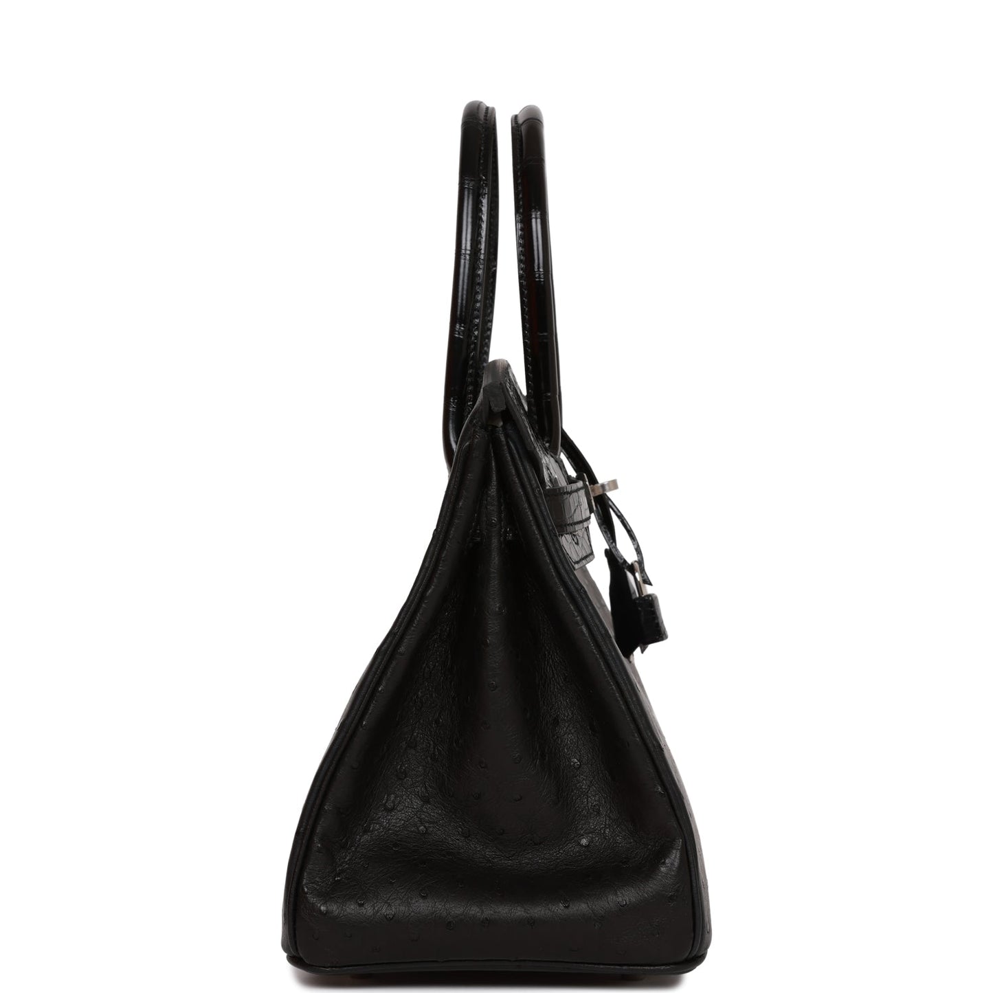 Hermes Birkin Shiny Alligator And Ostrich Touch Palladium Black Travel Bag
