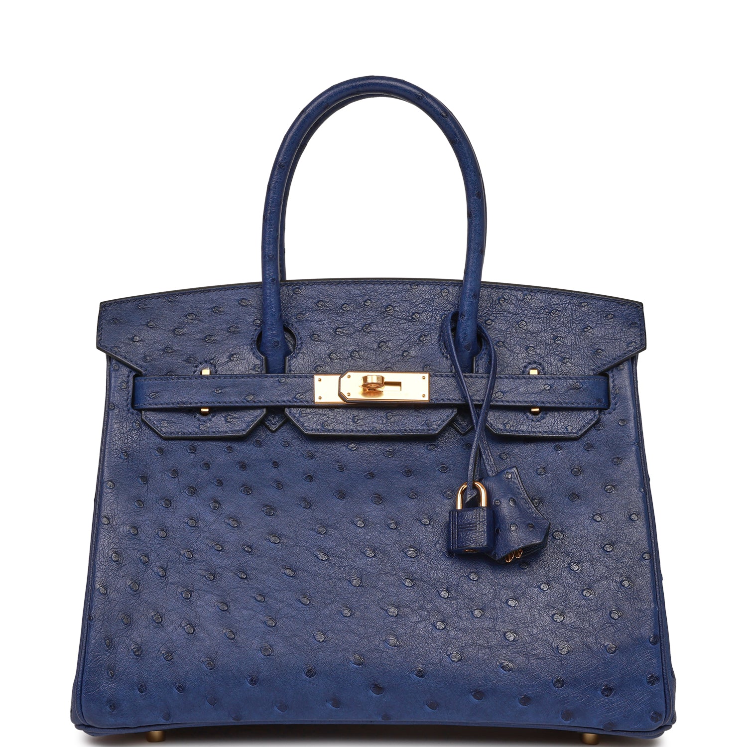 Hermes Birkin Bleu Saphir Ostrich Hardware Handbag Gold Travel Bag