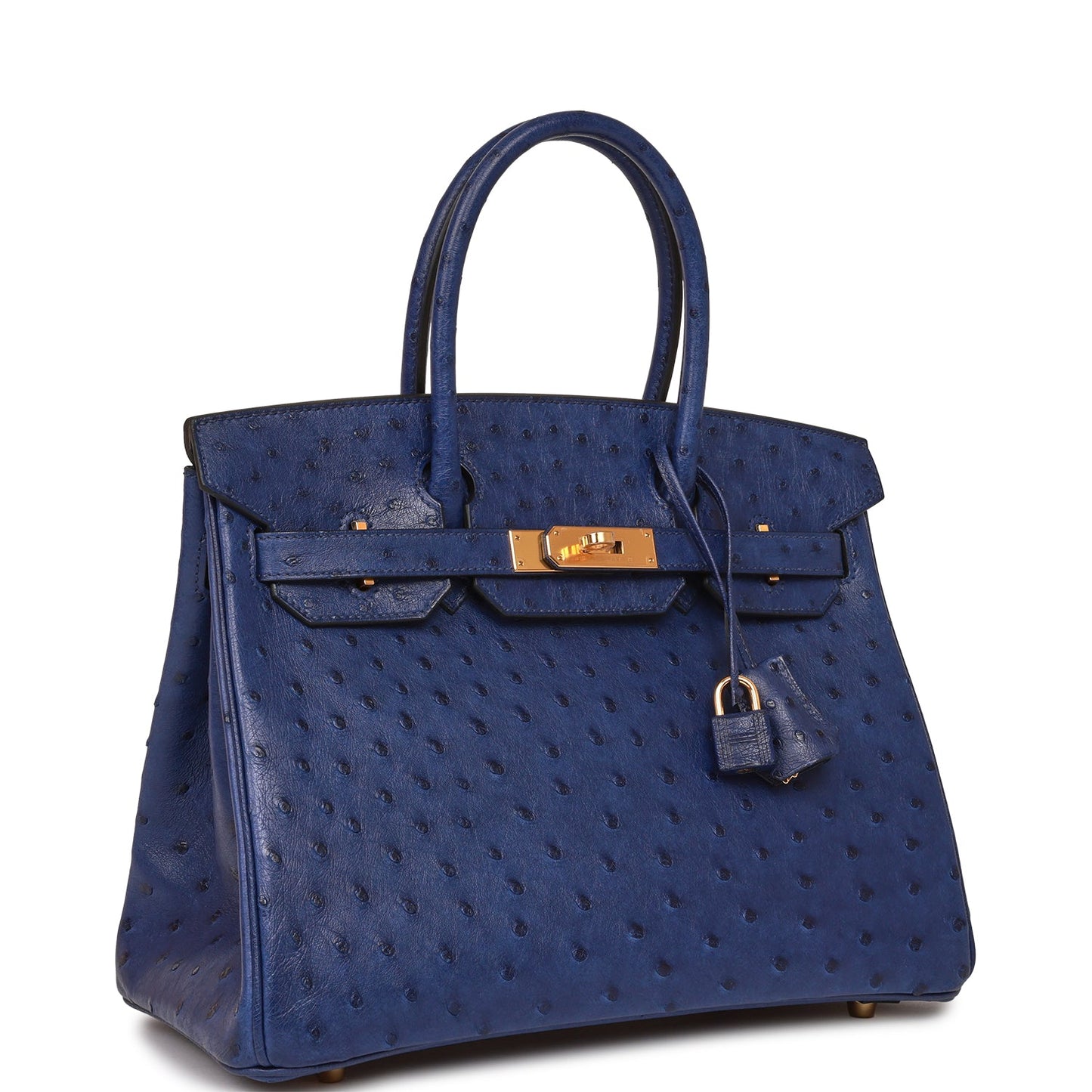 Hermes Birkin Bleu Saphir Ostrich Hardware Handbag Gold Travel Bag
