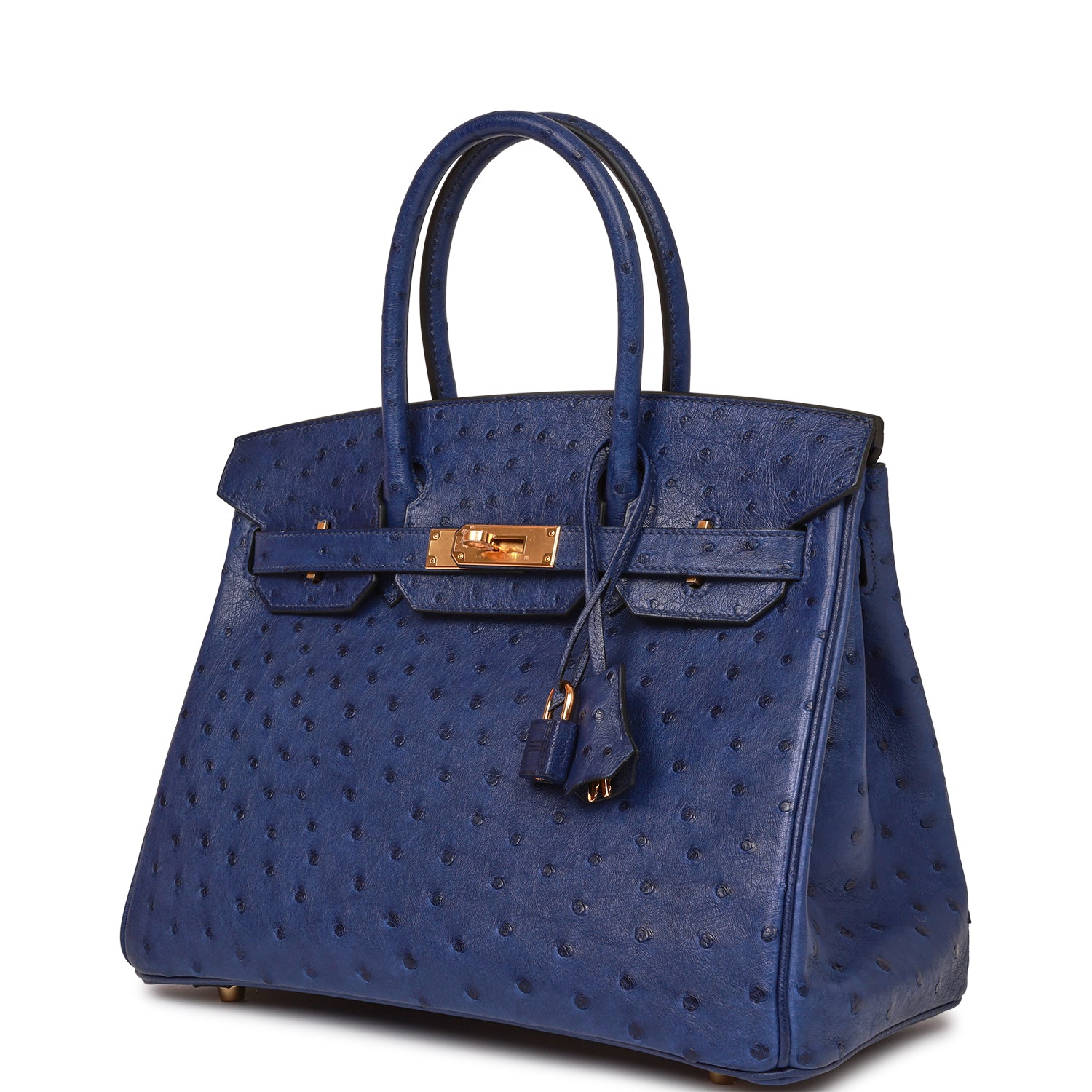 Hermes Birkin Bleu Saphir Ostrich Hardware Handbag Gold Travel Bag