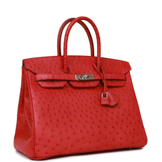 Hermes Birkin Rouge Vif Ostrich Palladium Hardware Handbag Travel Bag
