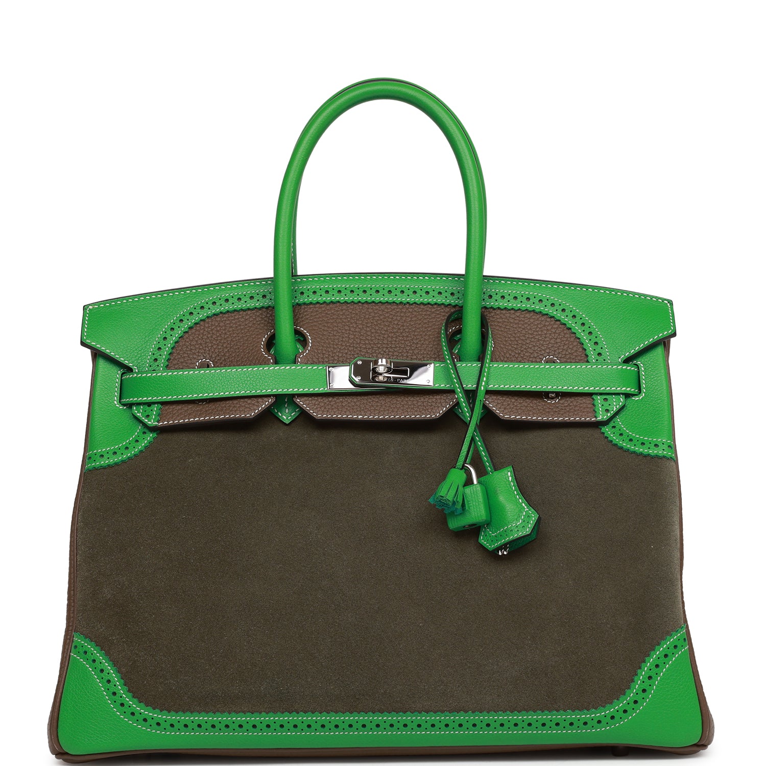 Hermes Grizzly Ghillies Birkin Vert De Gris Bambou Travel Bag