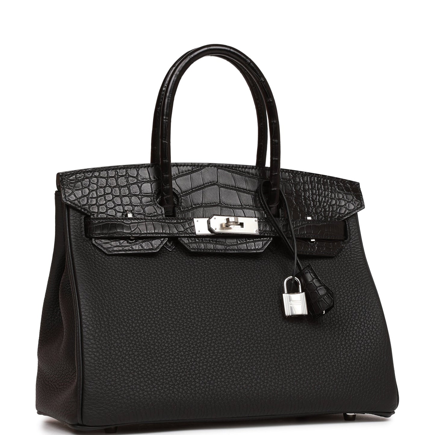 Hermes Birkin Matte Alligator And Togo Touch Palladium Black Travel Bag Palladium Hardware