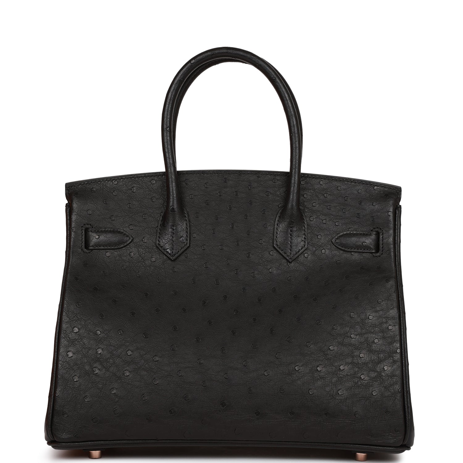 Hermes Birkin Ostrich Rose Hardware Handbag Black Gold Travel Bag