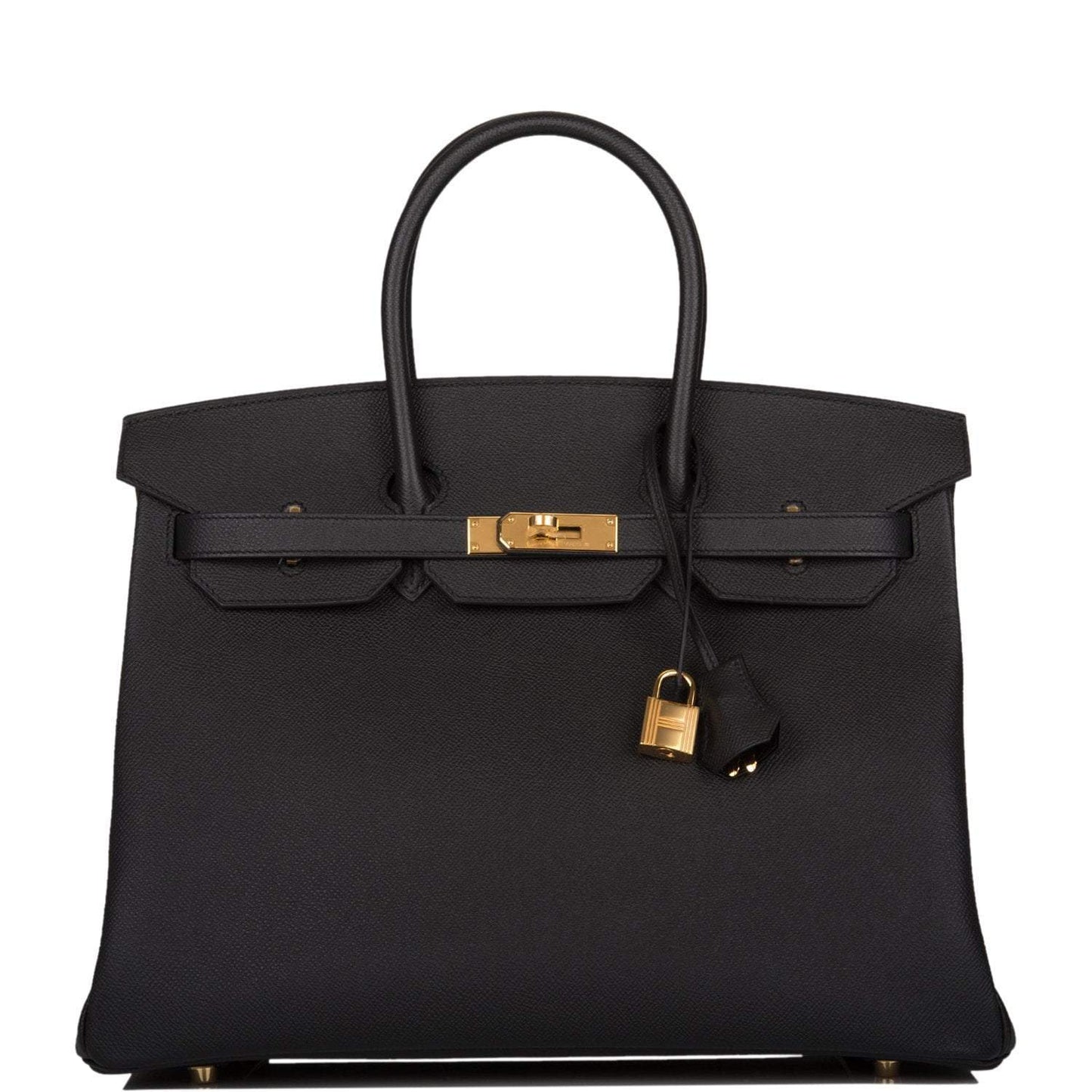 Hermes Birkin Epsom Hardware Handbag Black Gold Travel Bag