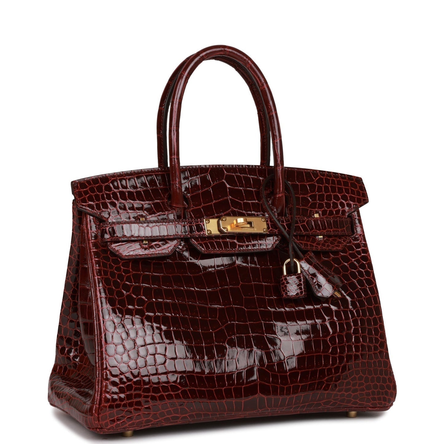 Hermes Birkin Bordeaux Shiny Porosus Crocodile Hardware Handbag Gold Travel Bag