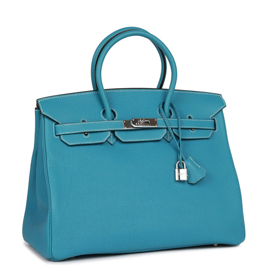 Hermes Birkin Bleu Jean Togo Palladium Hardware Handbag Travel Bag