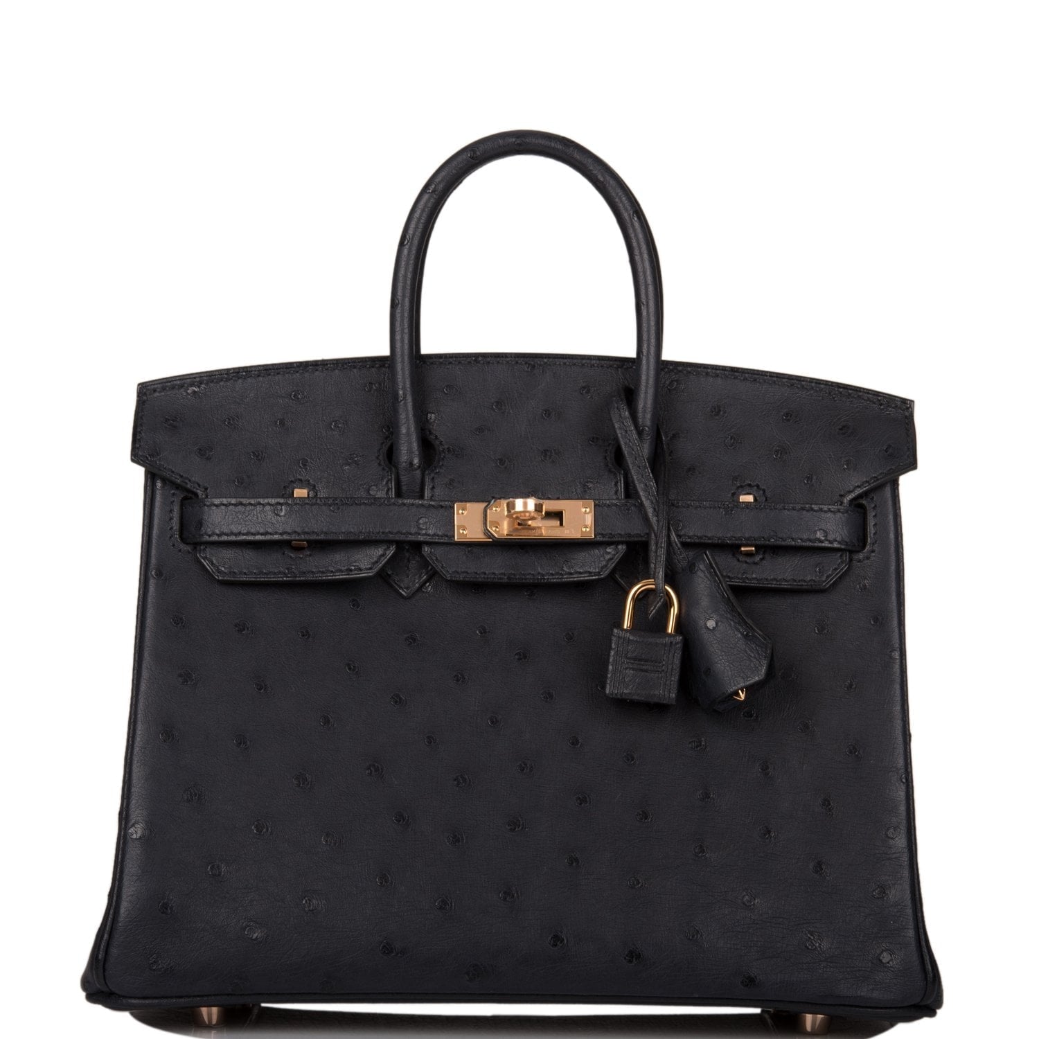 Hermes Birkin Bleu Indigo Ostrich Rose Hardware Handbag Gold Travel Bag Gold Hardware